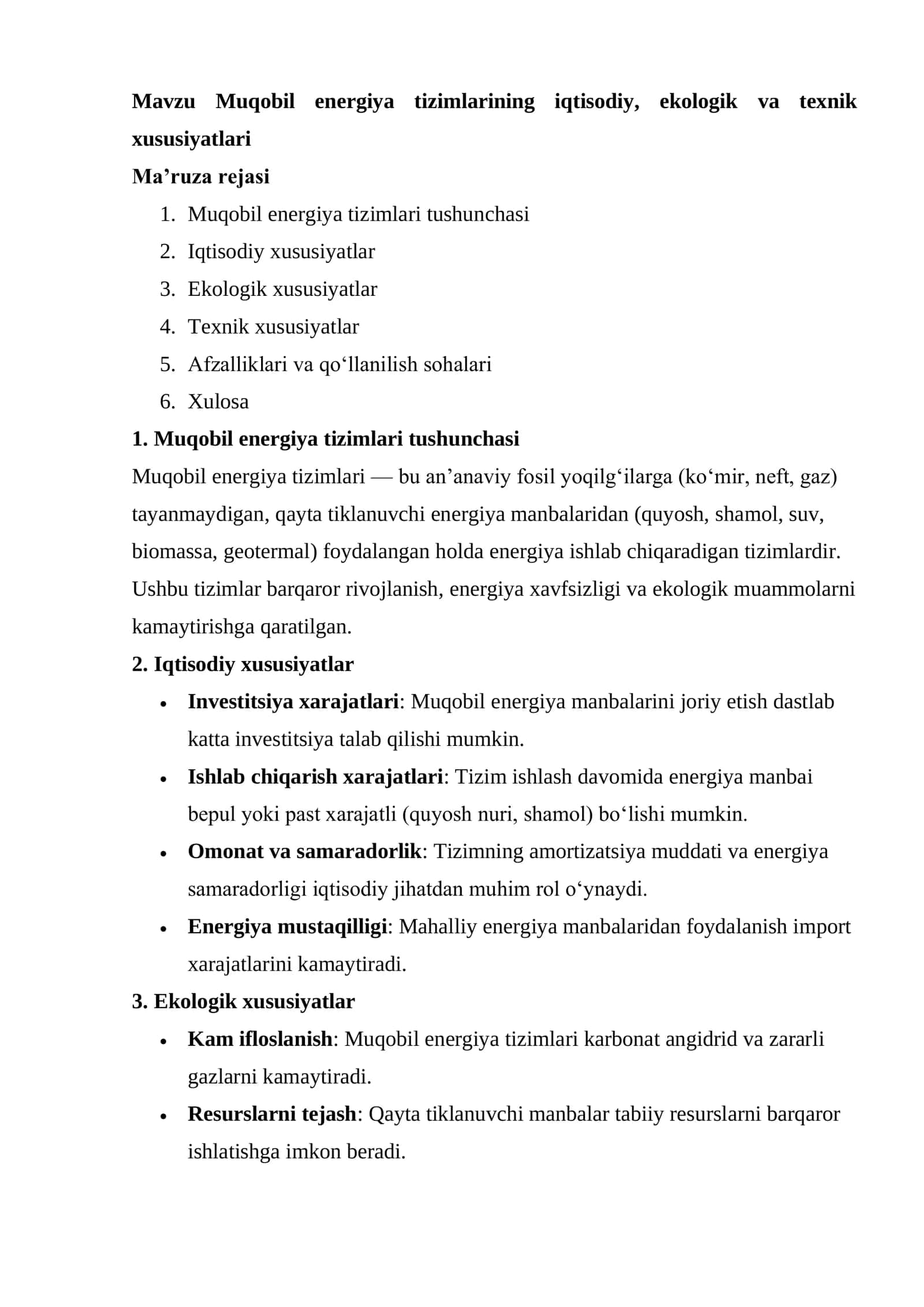 Muqobil Energiya Tizimlari