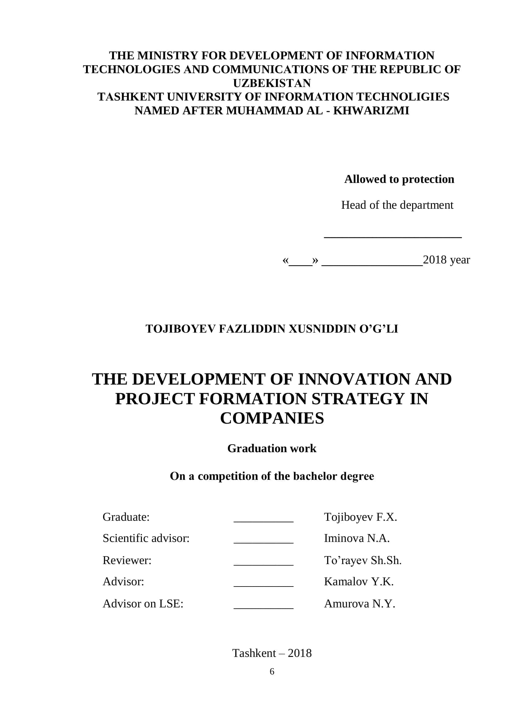 THE DEVELOPMENT OF INNOVATION AND PROJECT FORMATION STRATEGY IN COMPANIES