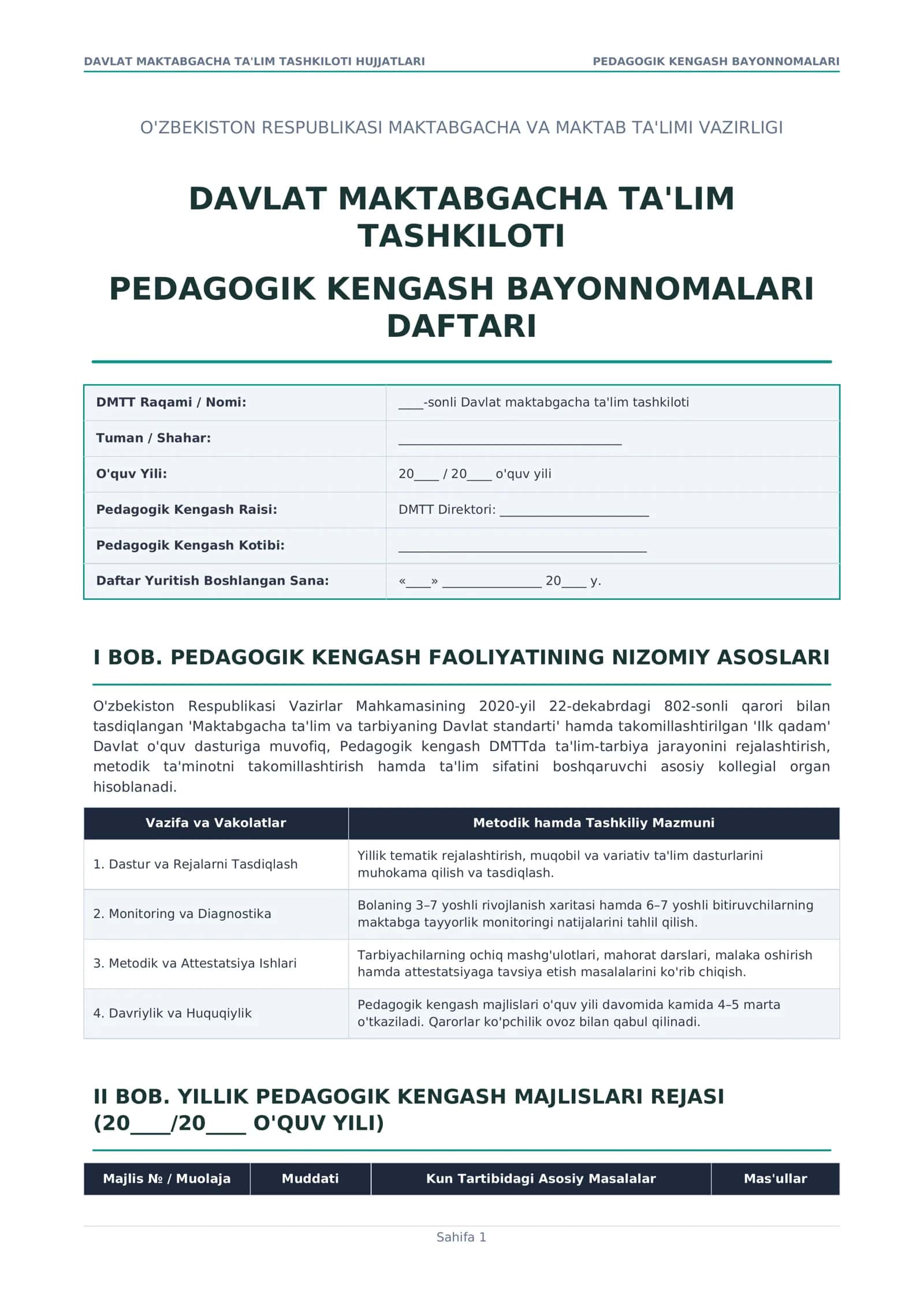 Pedagogik Kengash Bayonnoma