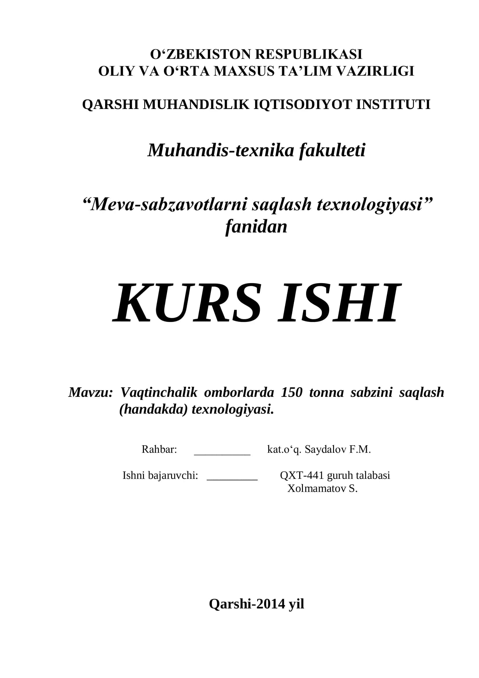 Vaqtinchalik omborlarda 150 tonna sabzini saqlash (handakda) texnologiyasi