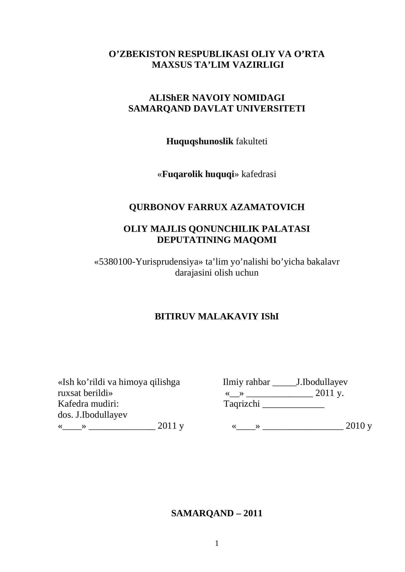 BOB. Qonunchilik palatasining shakllantirishi va tuzilishi