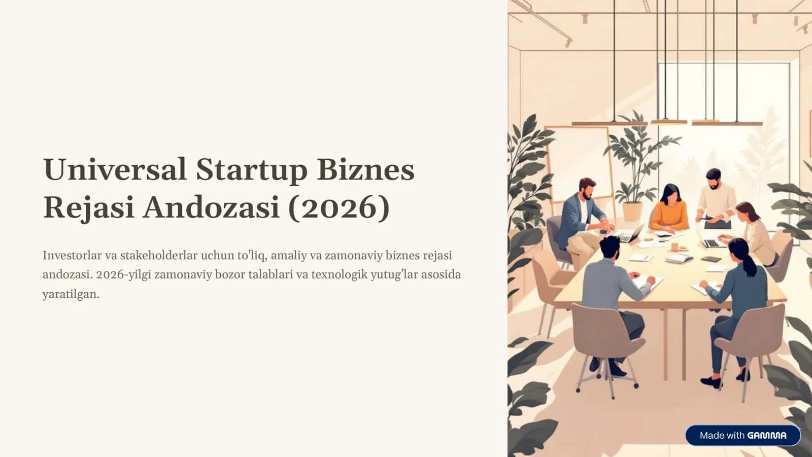 Universal Startup Biznes Rejasi Andozasi (2026)