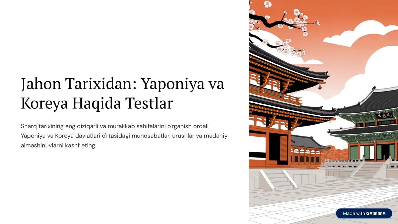 Yaponiya va Koreya Haqida Testlar