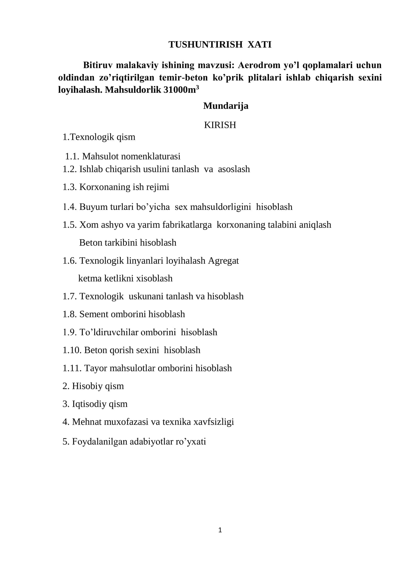Aerodrom yo’l qoplamalari uchun oldindan zo’riqtirilgan temir-beton ko’prik plitalari ishlab chiqari
