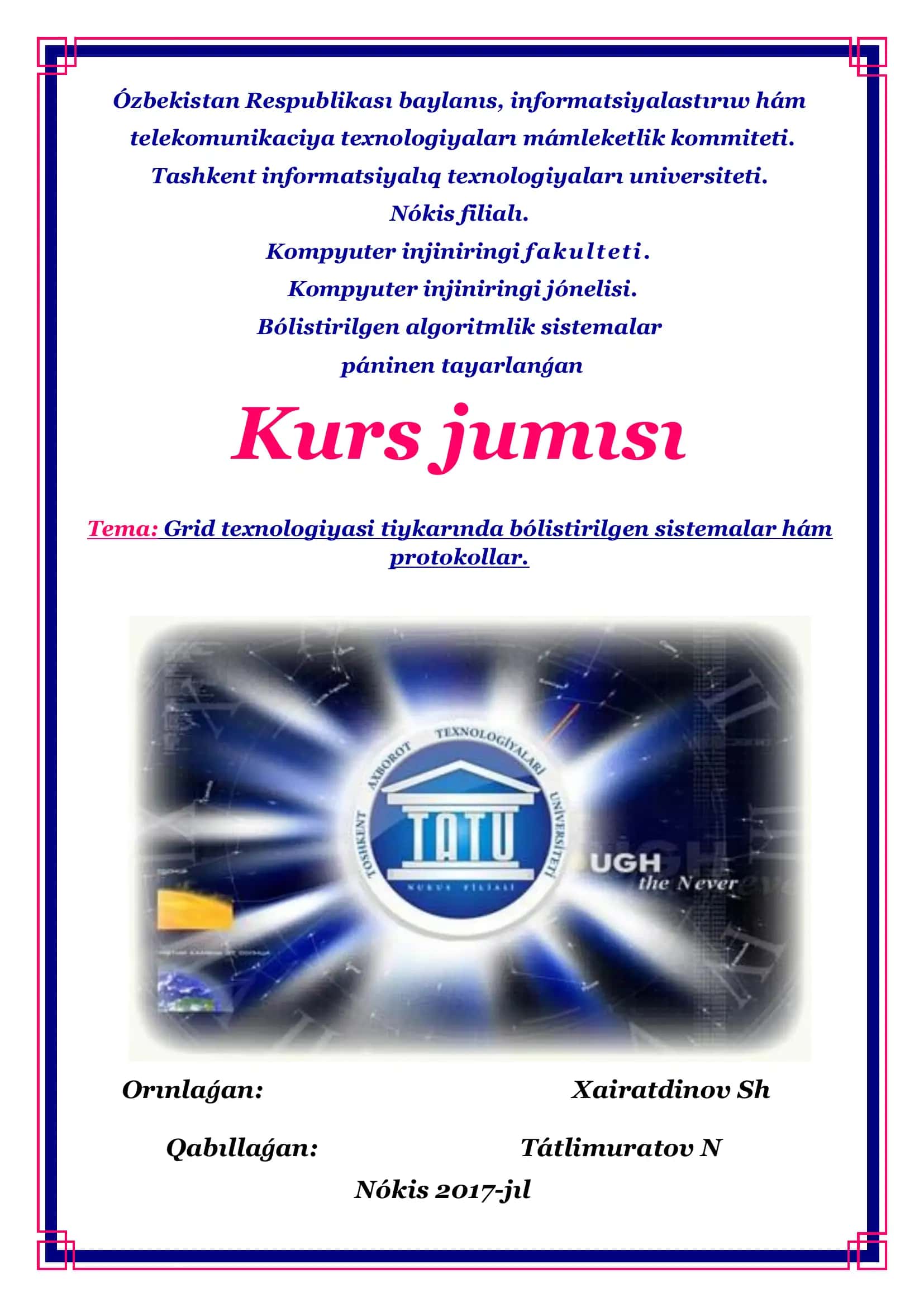 Bólistirilgen algoritmlik sistemalar Kurs jumısı