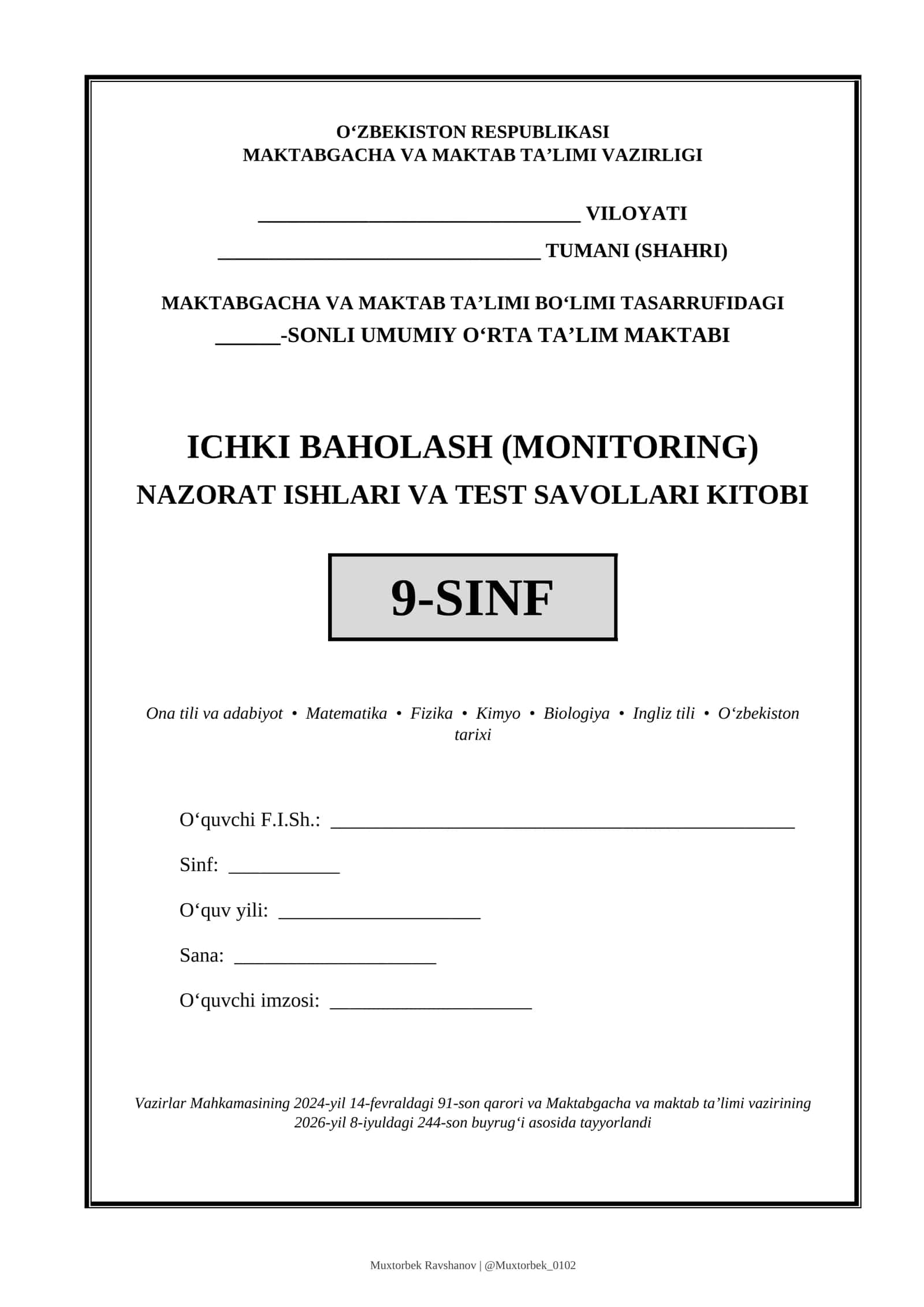 NAZORAT ISHLARI VA TEST SAVOLLARI KITOBI