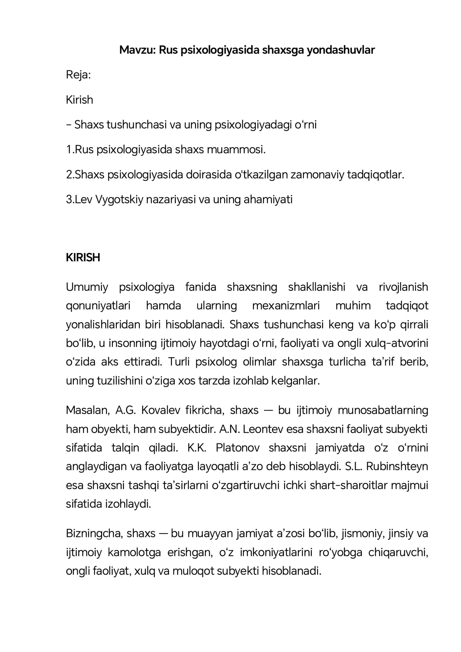 Rus psixologiyasida shaxsga yondashuvlar