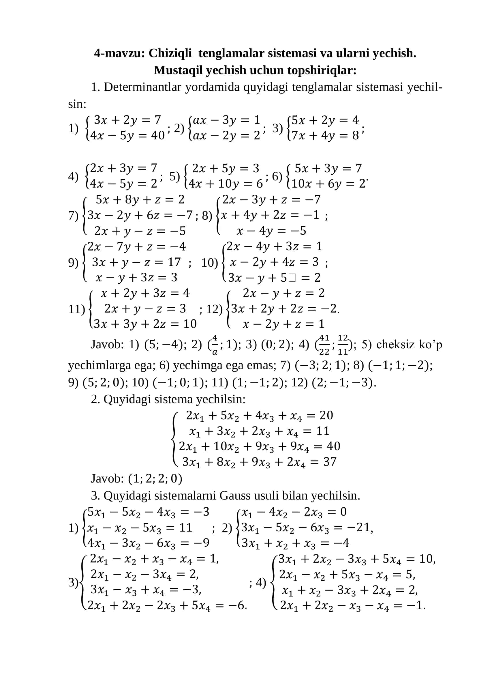 Matematika, determinants