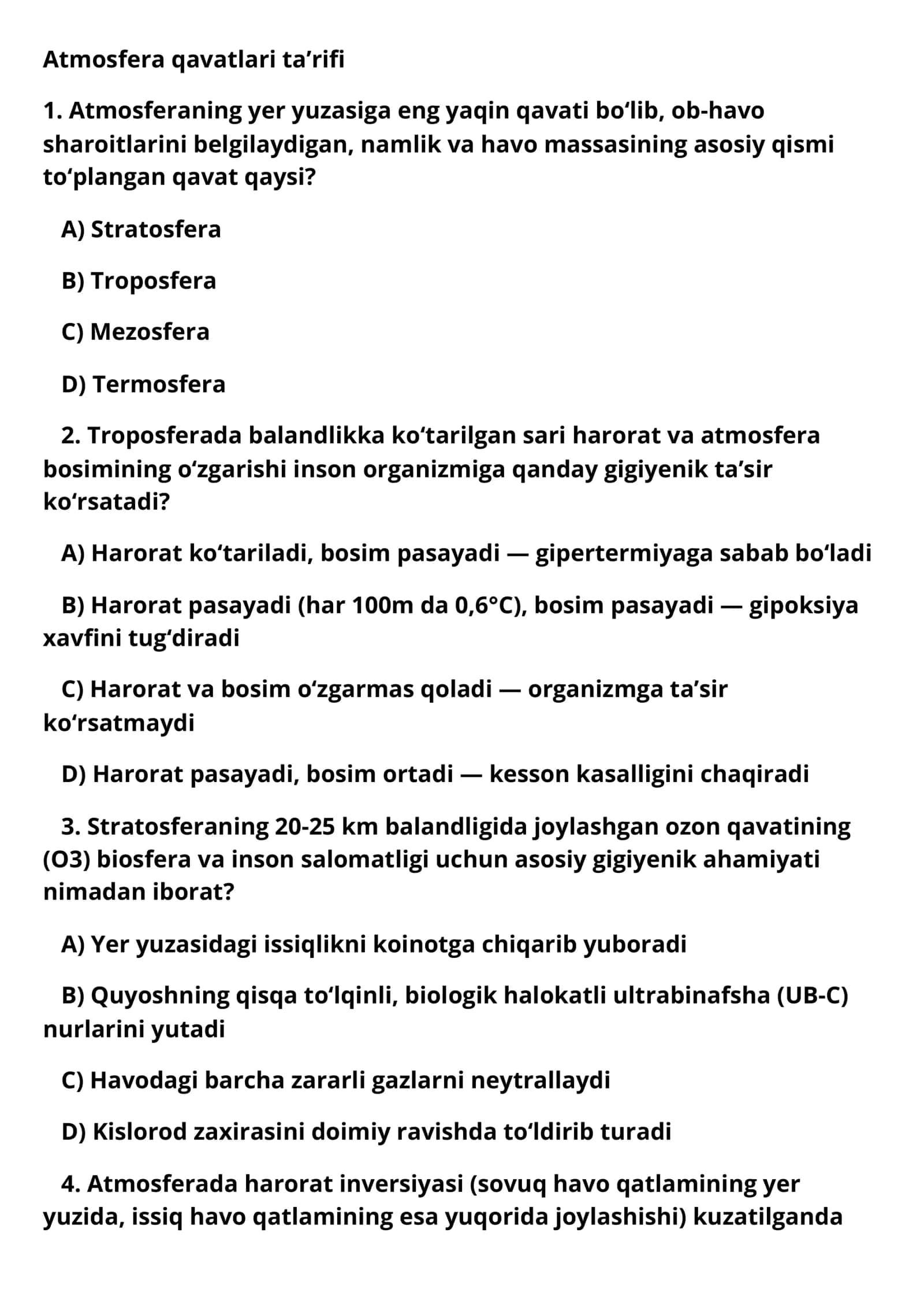 Atmosfera qavatlari ta’rifi