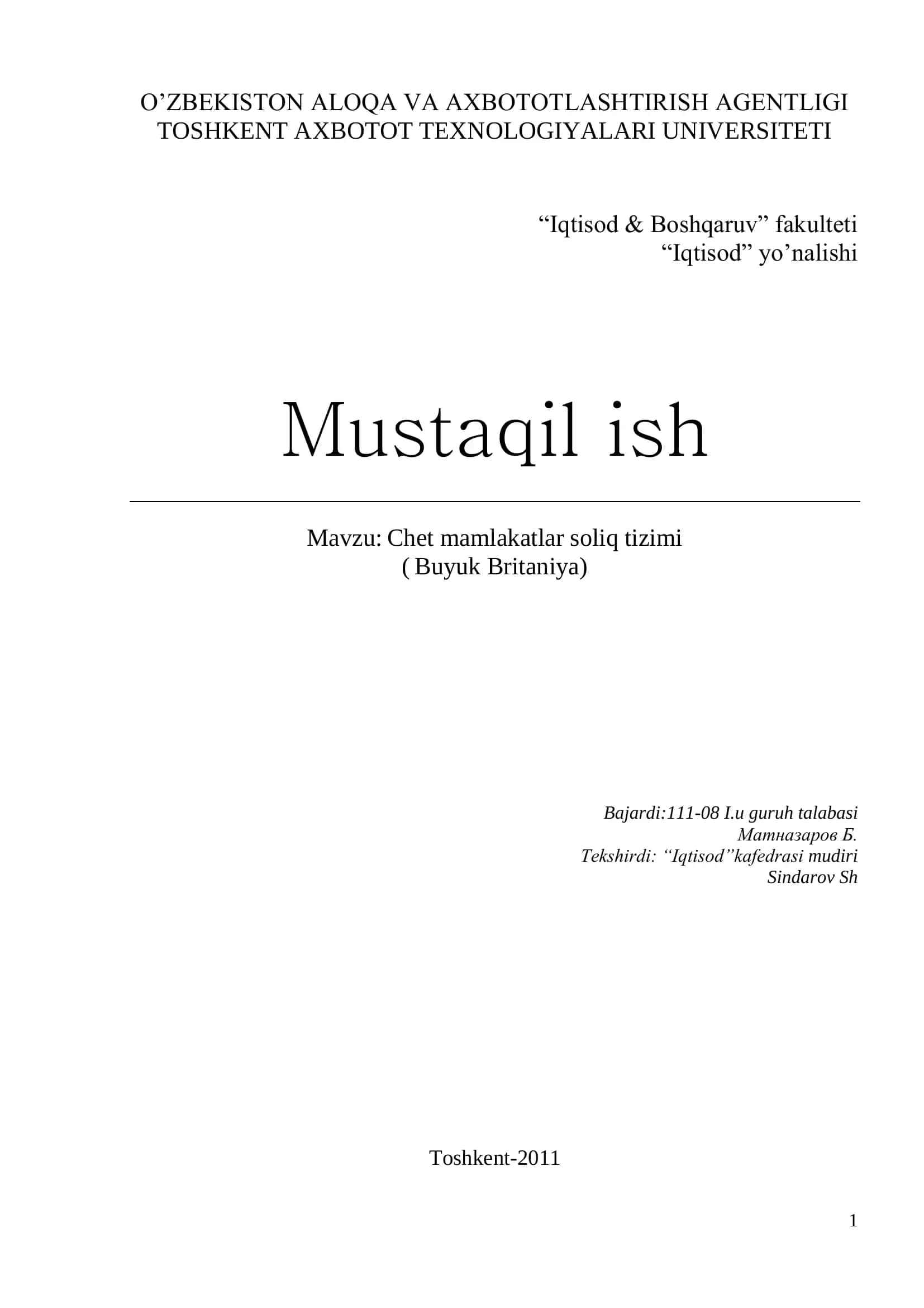 Chet mamlakatlar soliq tizimi
