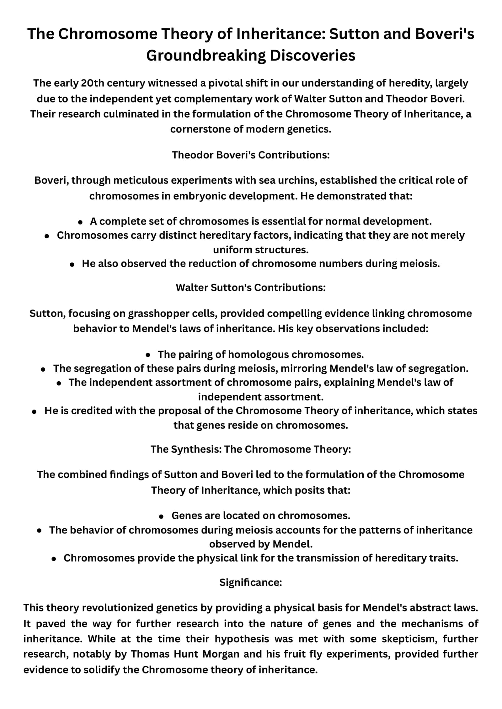 The Chromosome Theory of Inheritance: Sutton and Boveri's