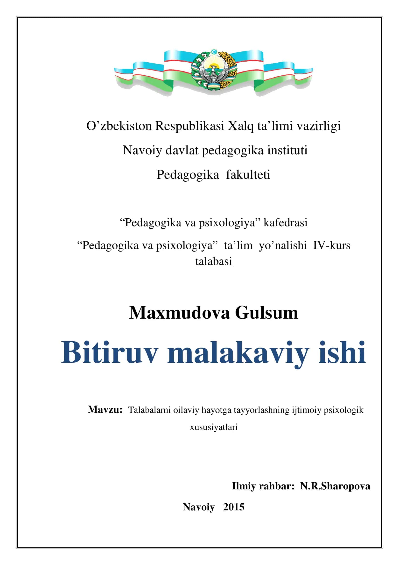 Talaba-yoshlarni oilaviy hayotga tayyorlashning ijtimoiy psixologik xususiyatlari