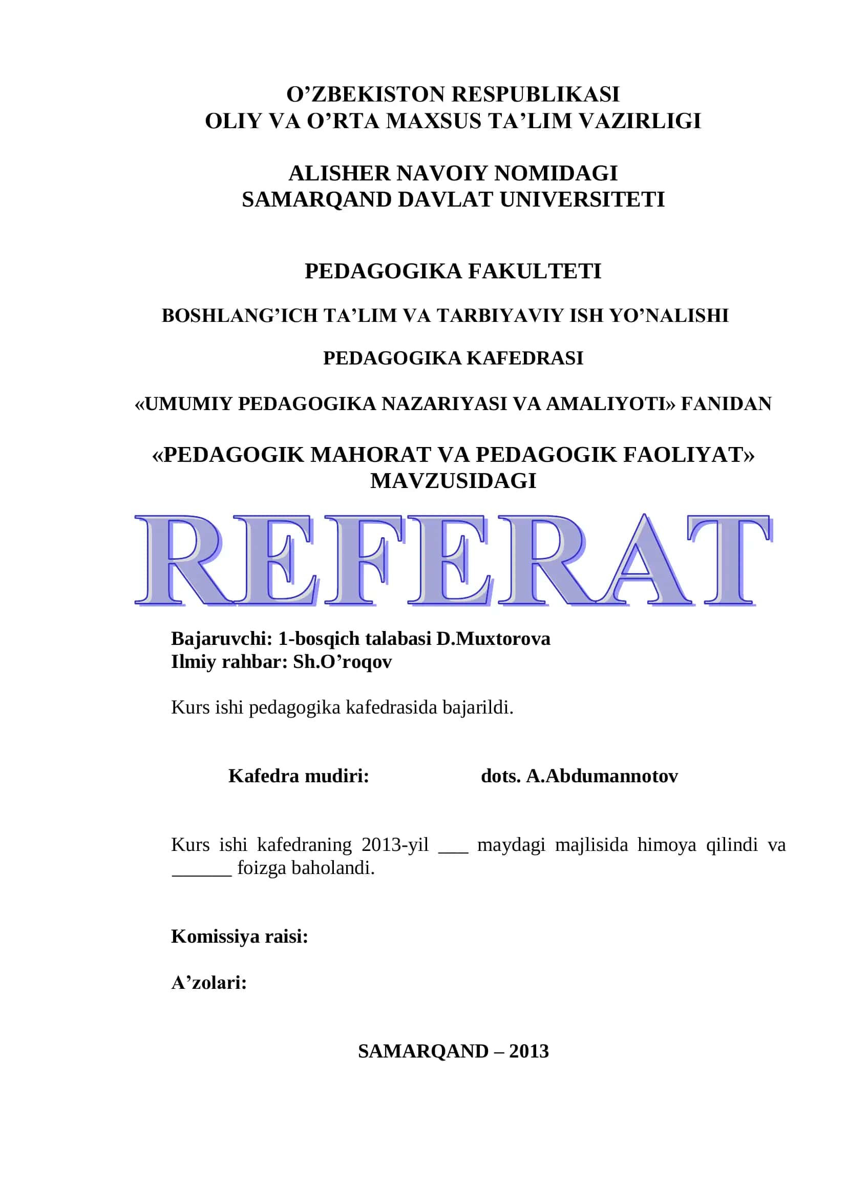 Umumiy Pedagogika Nazariyasi va Amaliyoti