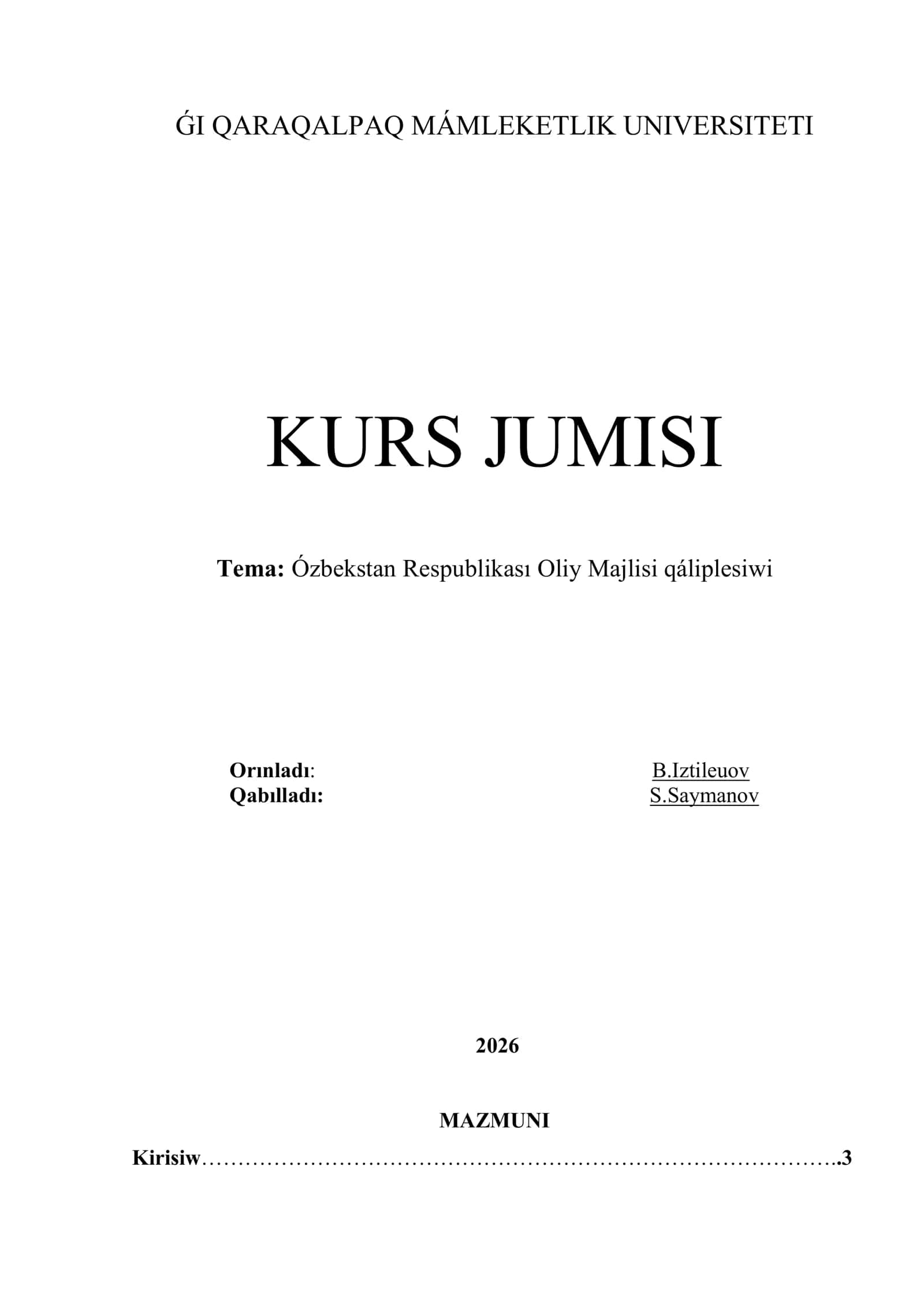 Ózbekstan Respublikası Oliy Majlisi qáliplesiwi