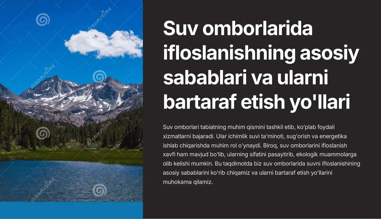Suv omborlarida ifloslanishning asosiy sabablari va ularni bartaraf etish yo'llari