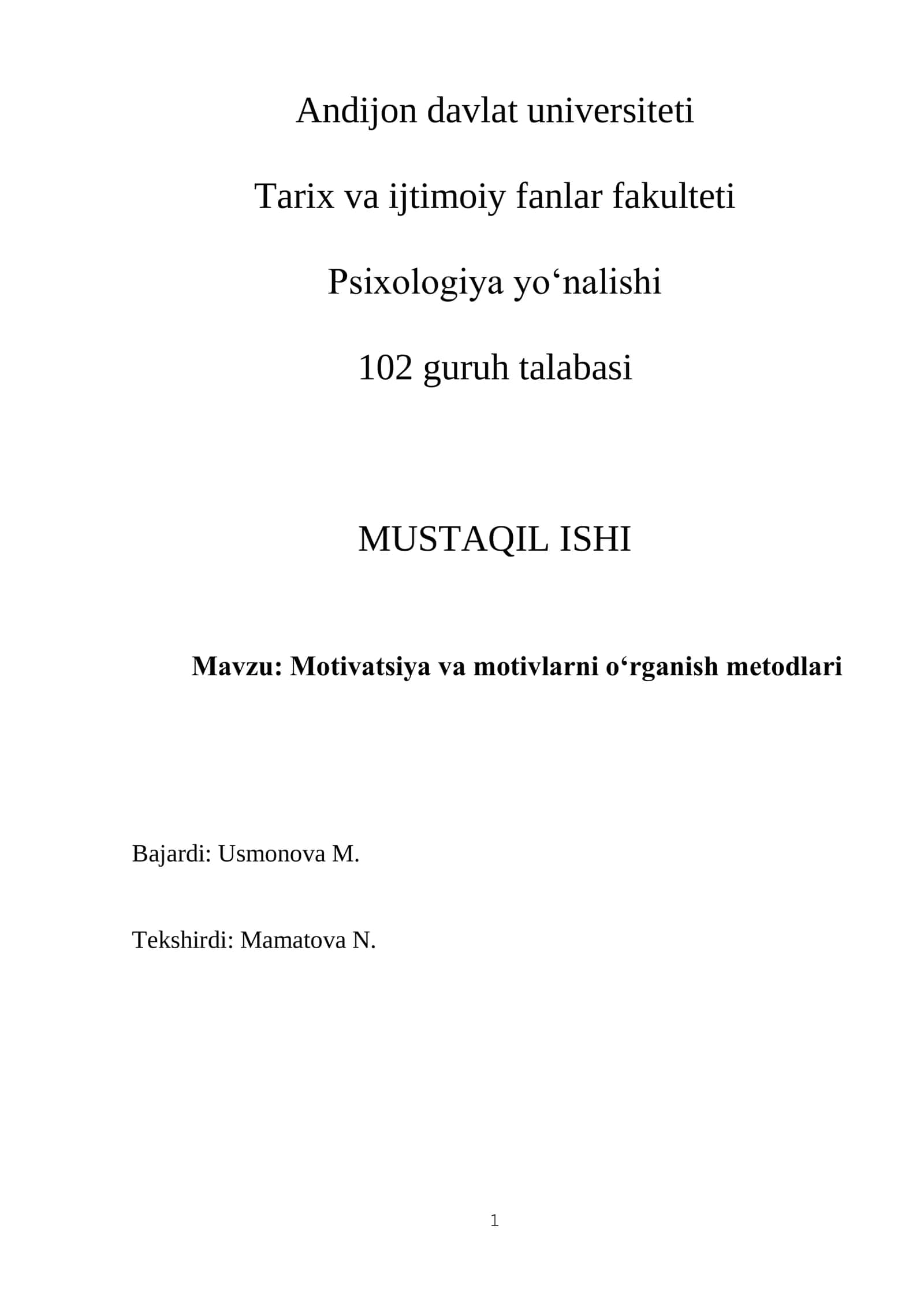 Motivatsiya va motivlarni o‘rganish metodlari