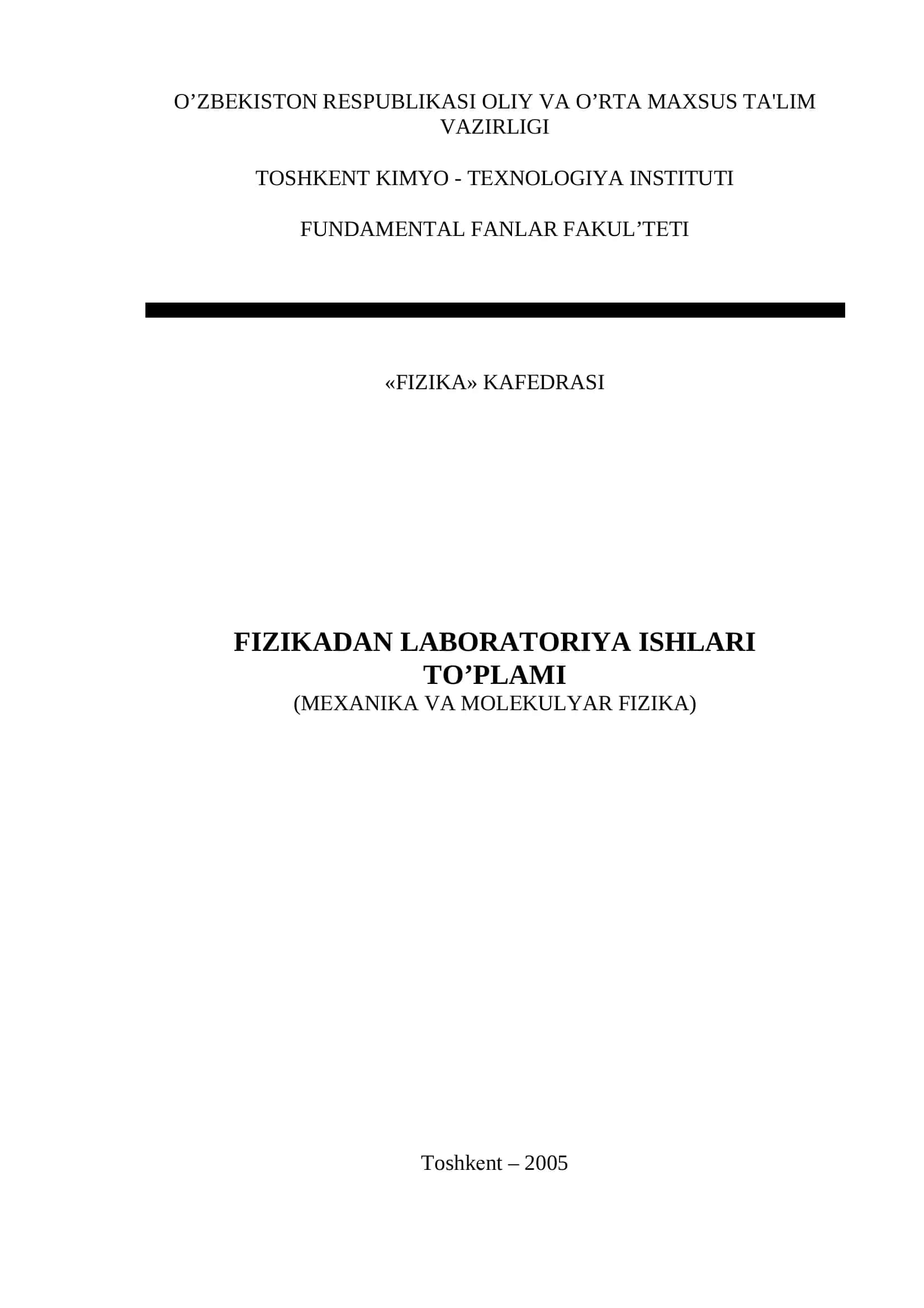 FIZIKADAN LABORATORIYA ISHLARI TO’PLAMI
