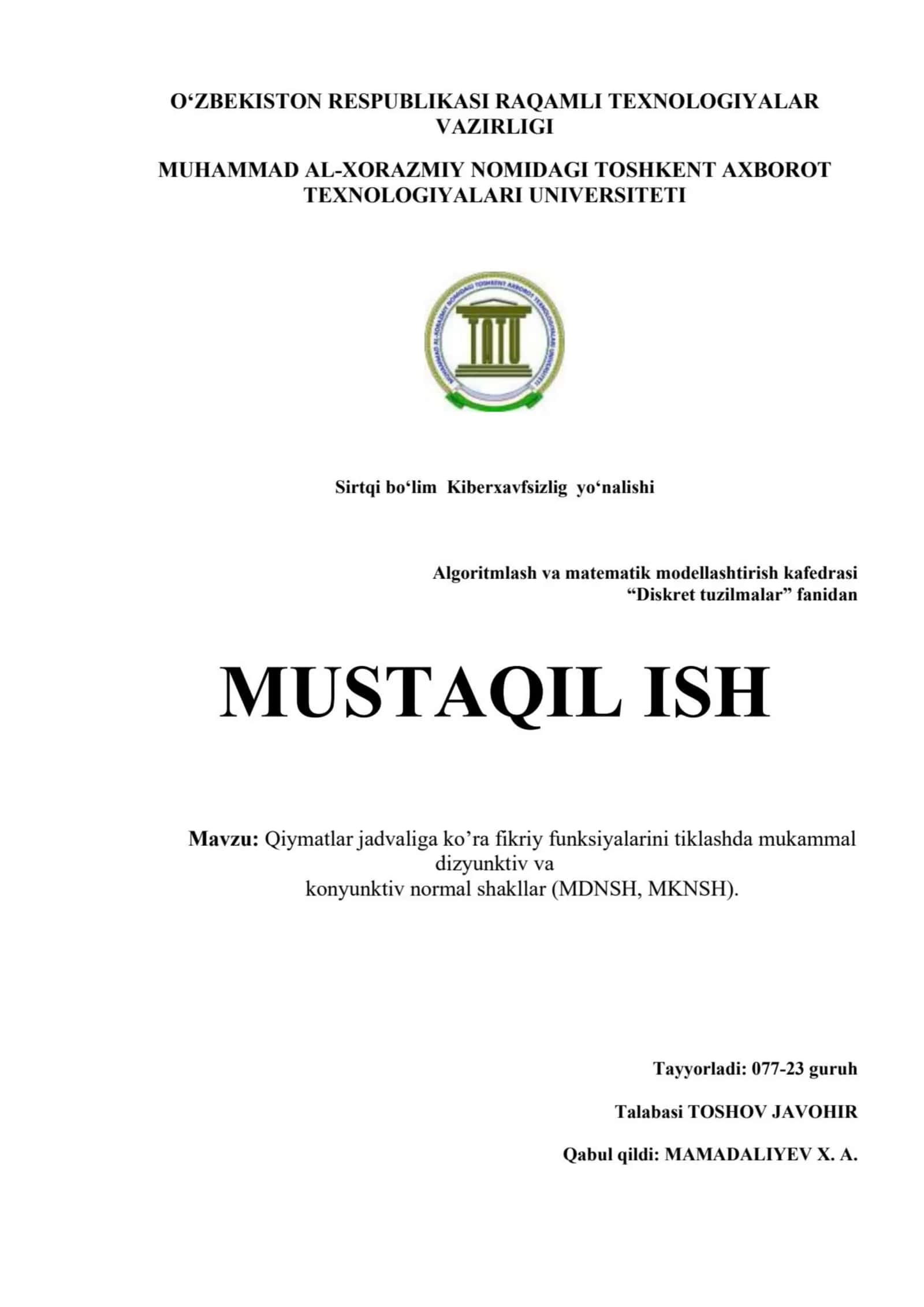 algoritmlash va matematik modelashtirish