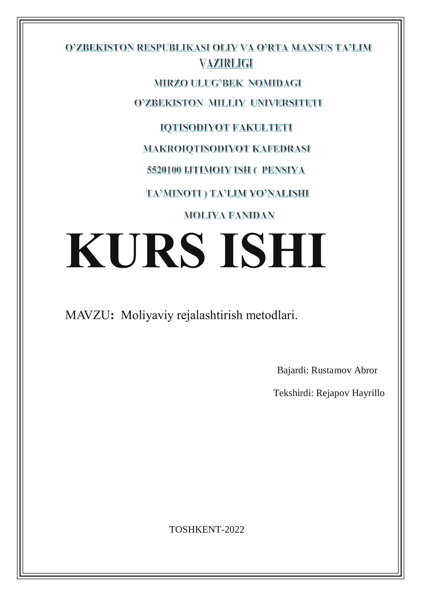 Moliyaviy rejalashtirish metodlari