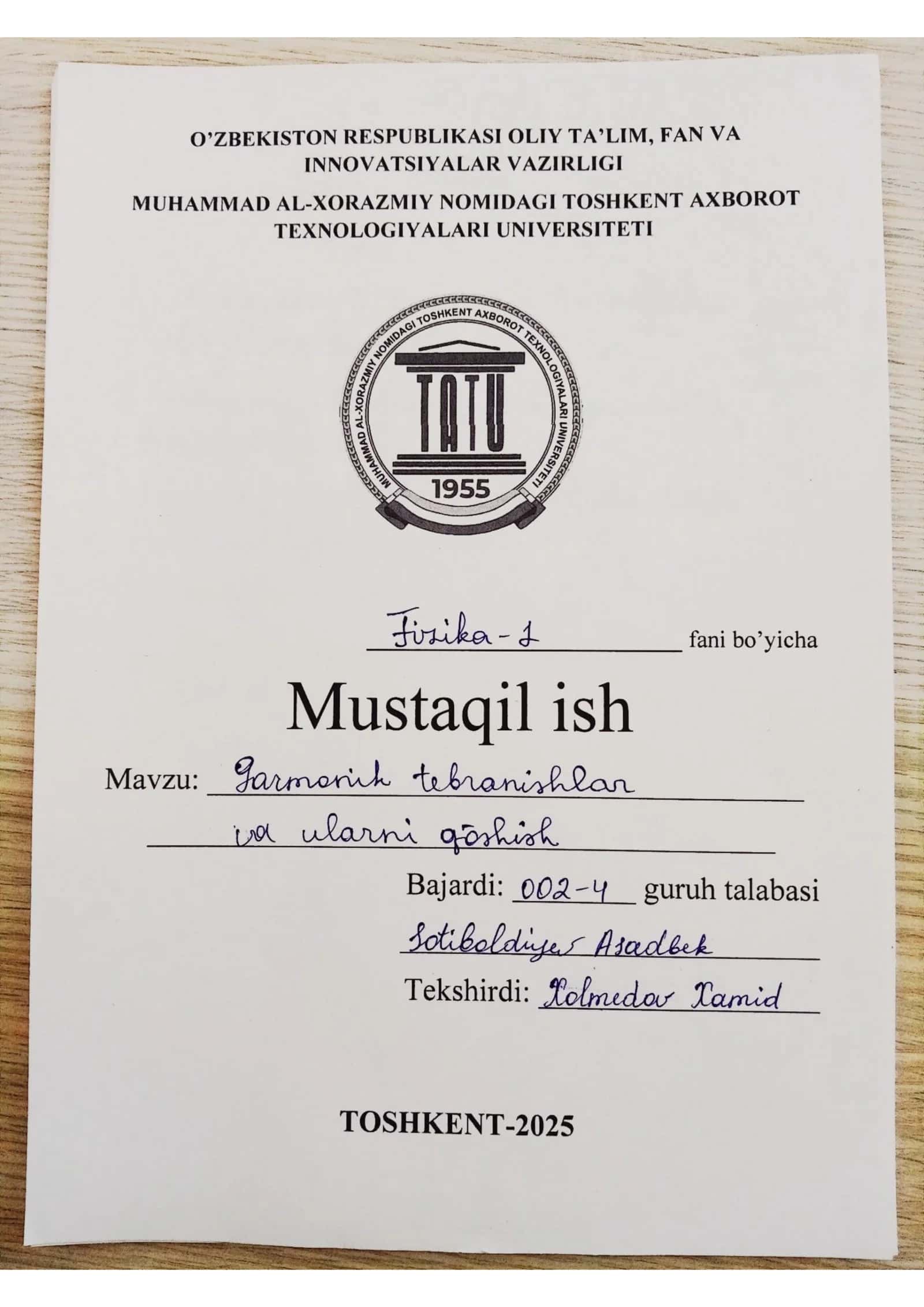Garmonik tebranishlar va ularni qo'shish