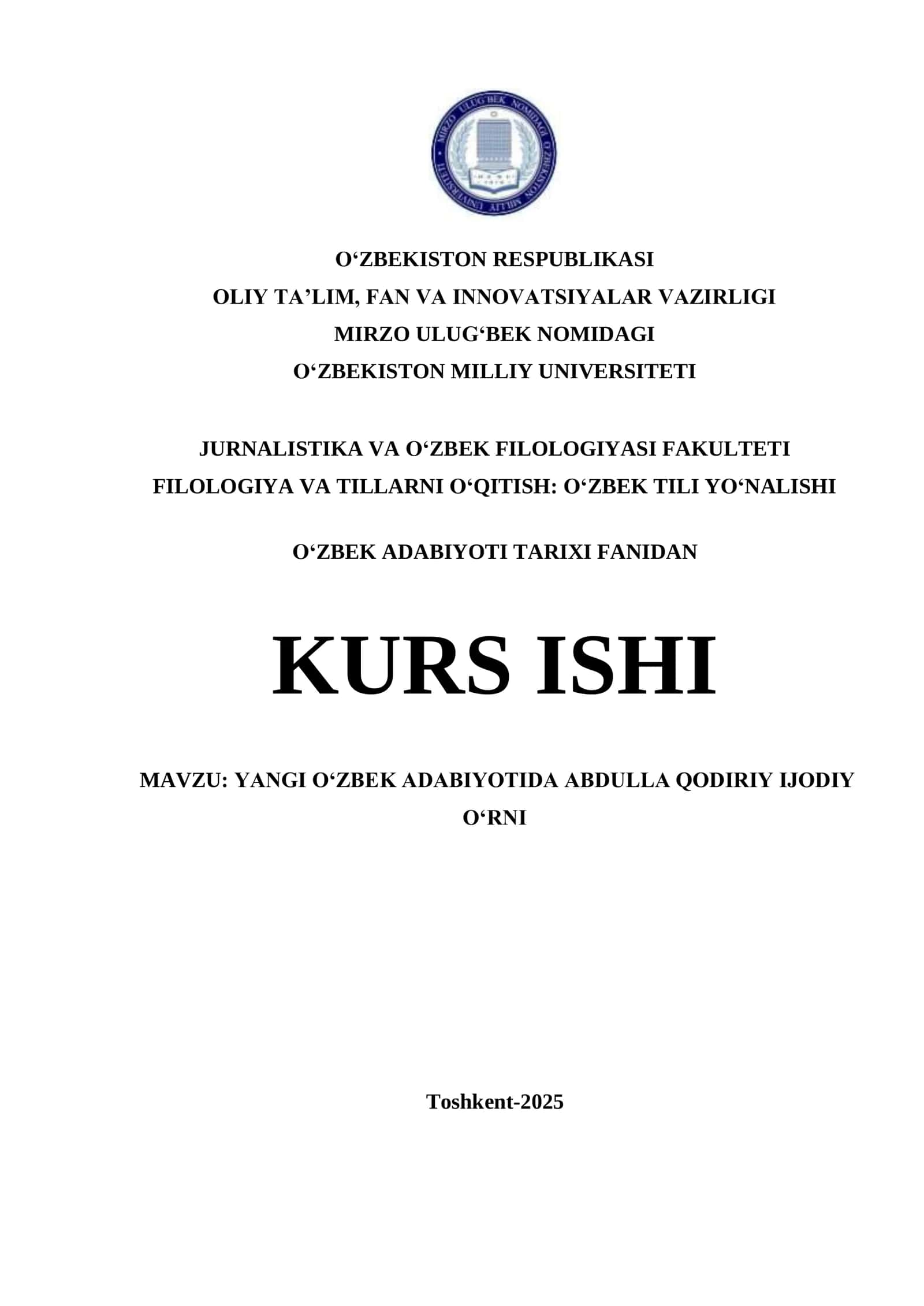 YANGI O‘ZBEK ADABIYOTIDA ABDULLA QODIRIY IJODIY O‘RNI