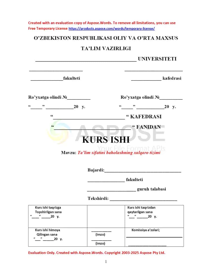 Ta’lim sifatini baholashning xalqaro tizimi