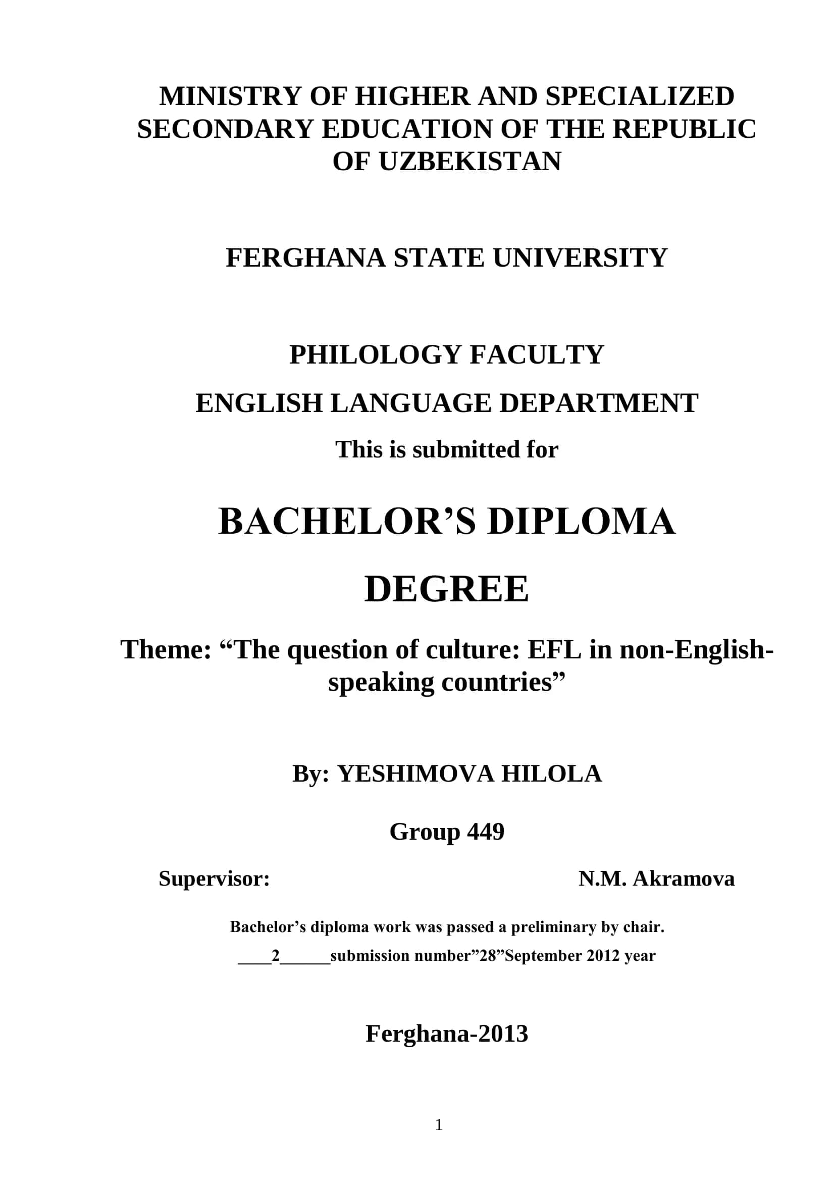 BACHELOR’S DIPLOMA DEGREE