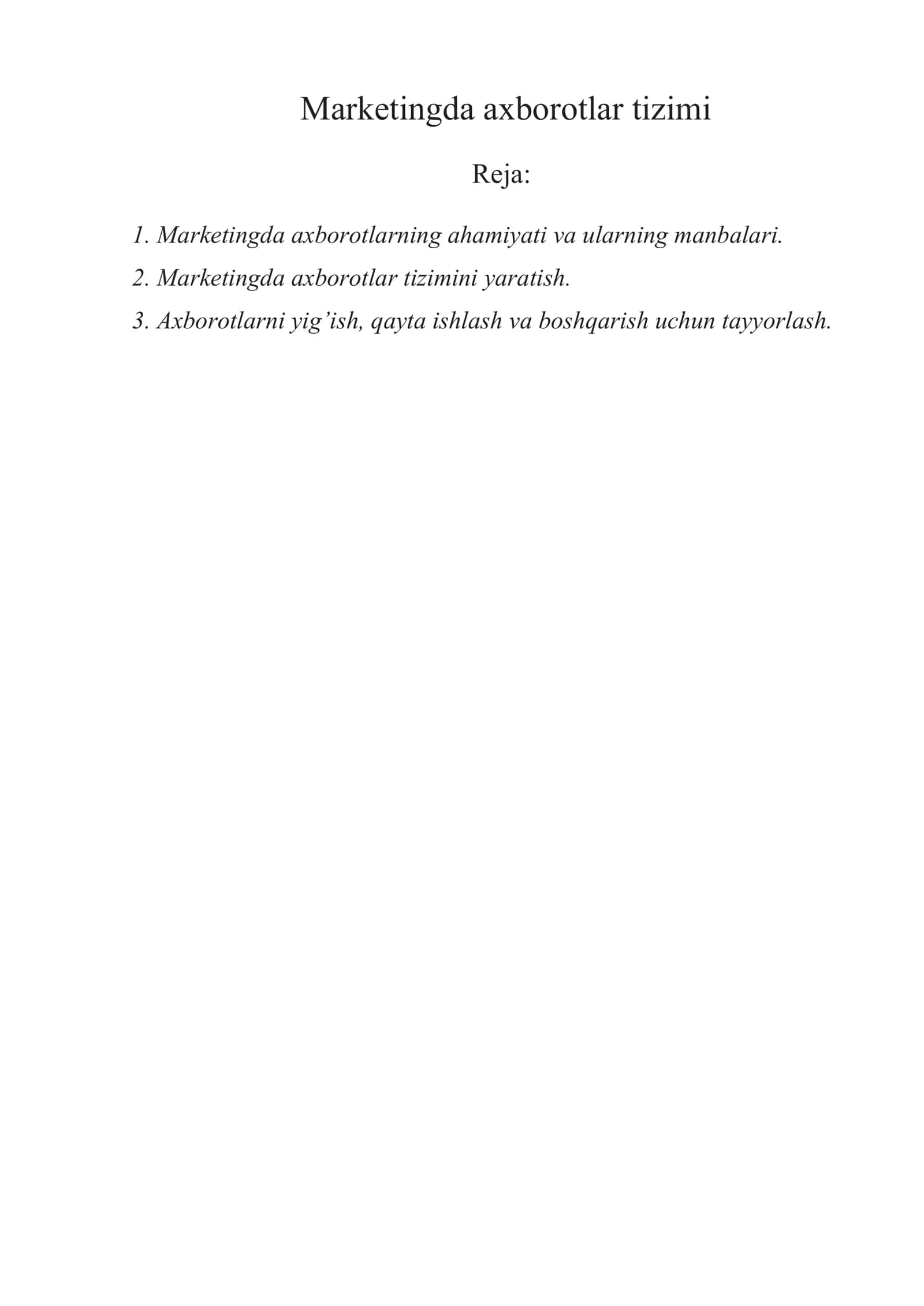Marketingda axborotlar tizimi