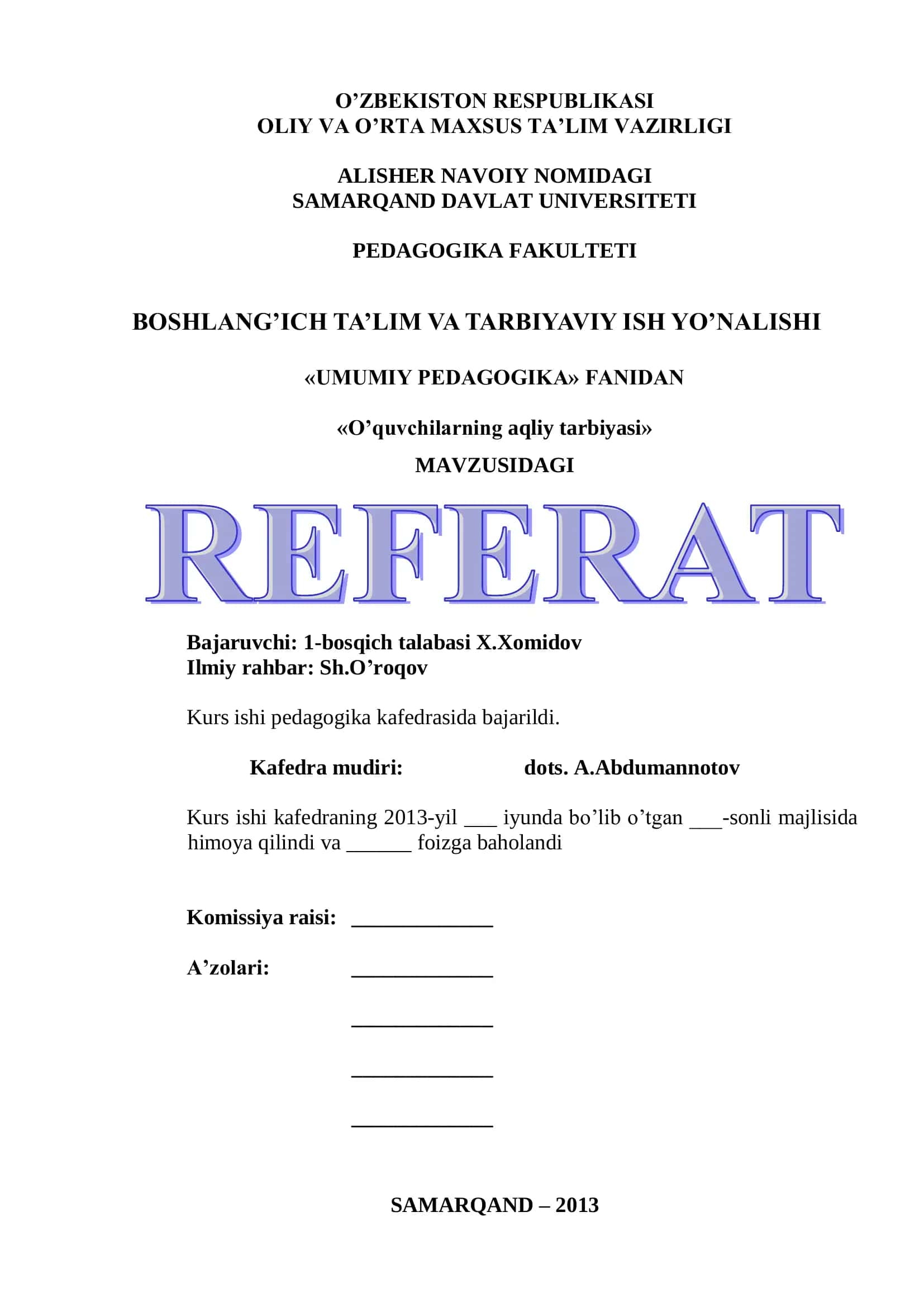 O’quvchilarning aqliy tarbiyasi