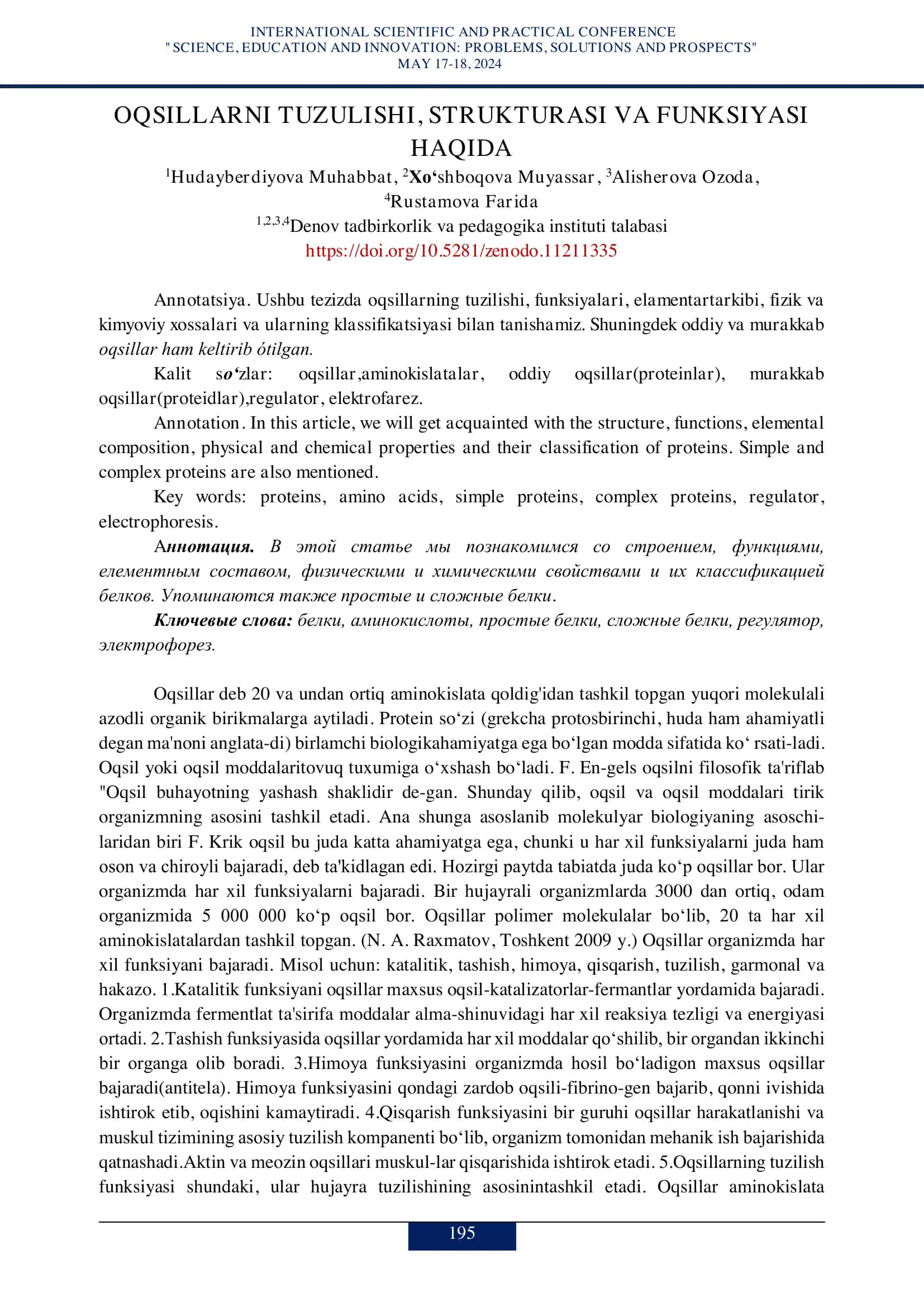 Oqsillar tuzilishi, funksiyalari, elamentartarkibi