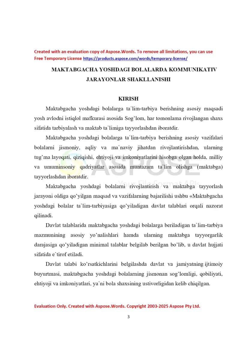 Maktabgacha yoshdagi bolalarda kommunikativ jarayonlar shakllanishi