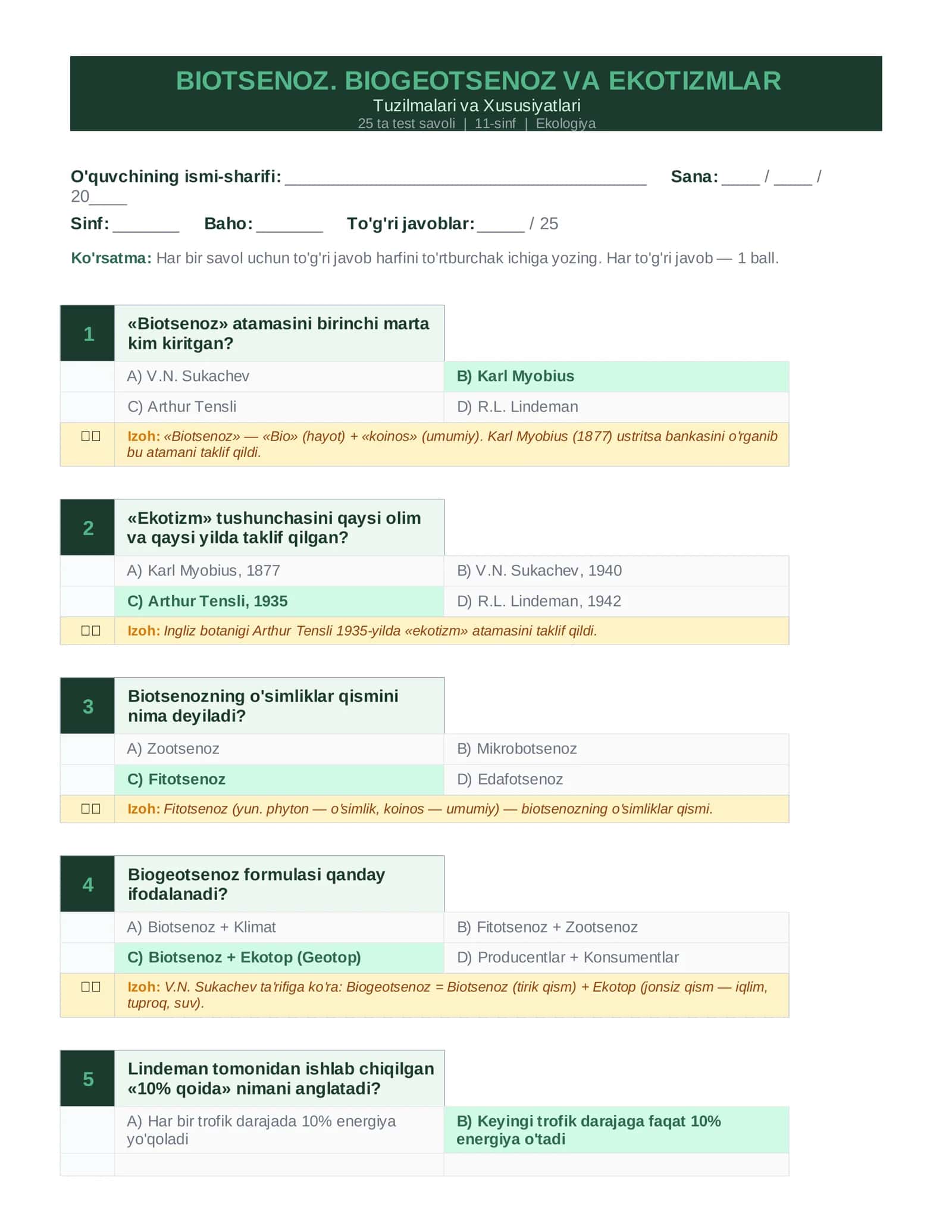 BIOTSENOZ. BIOGEOTSENOZ VA EKOTIZMLAR