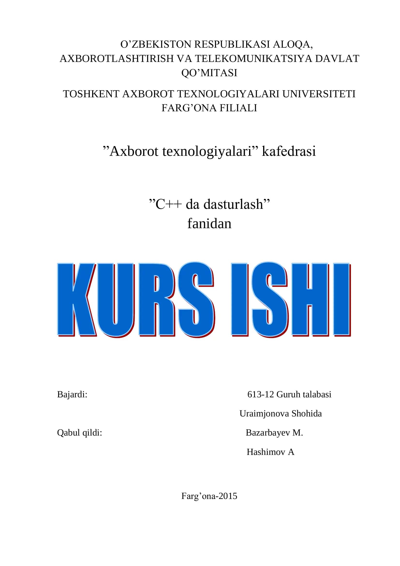 C++ da dasturlash - Mavzu: C++ daasturlash tilida dastur yaratish