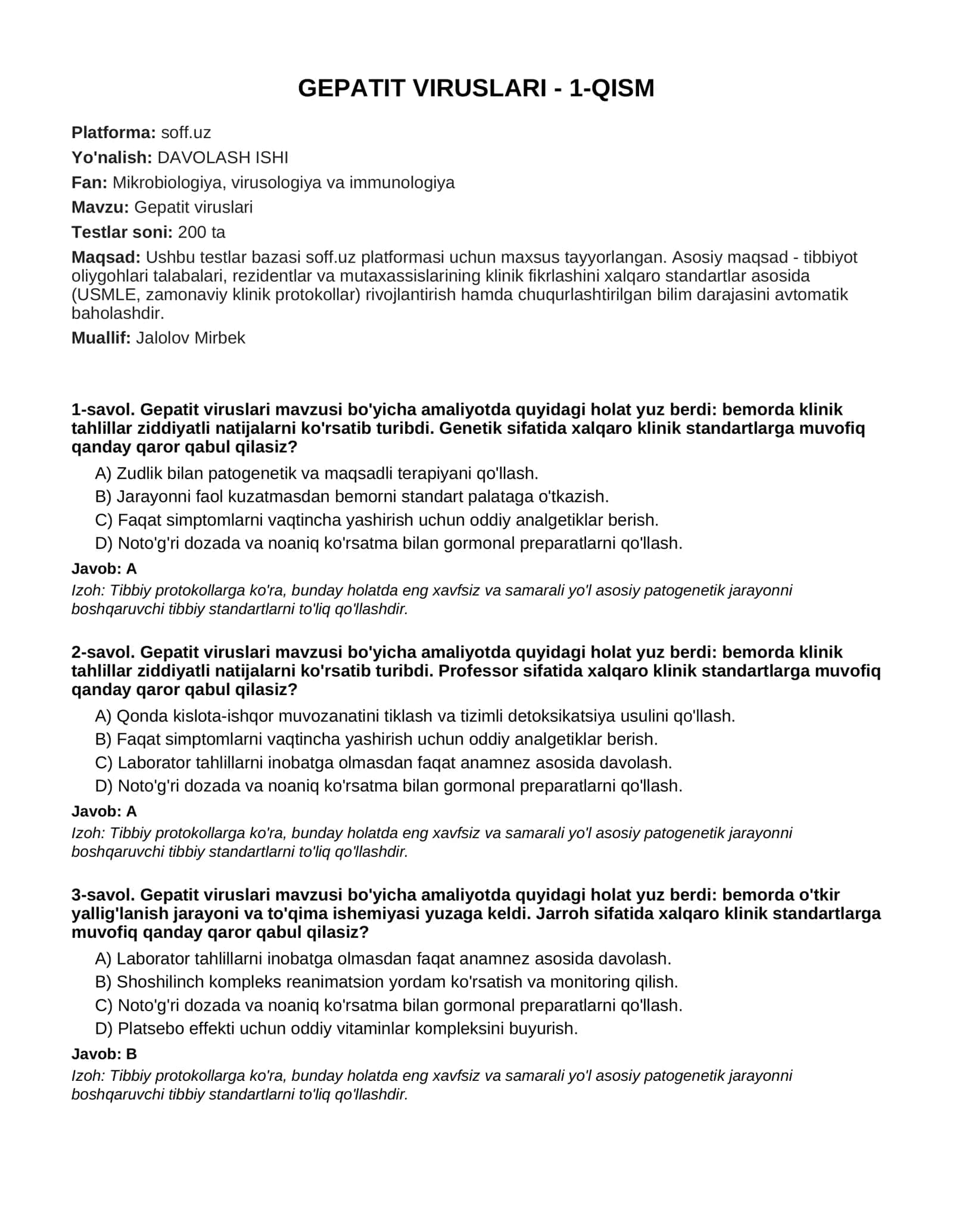GEPATIT VIRUSLARI - 1-QISM