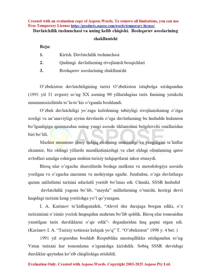 Davlatchilik tushunchasi va uning kelib chiqishi. Boshqaruv asoslarining shakllanishi