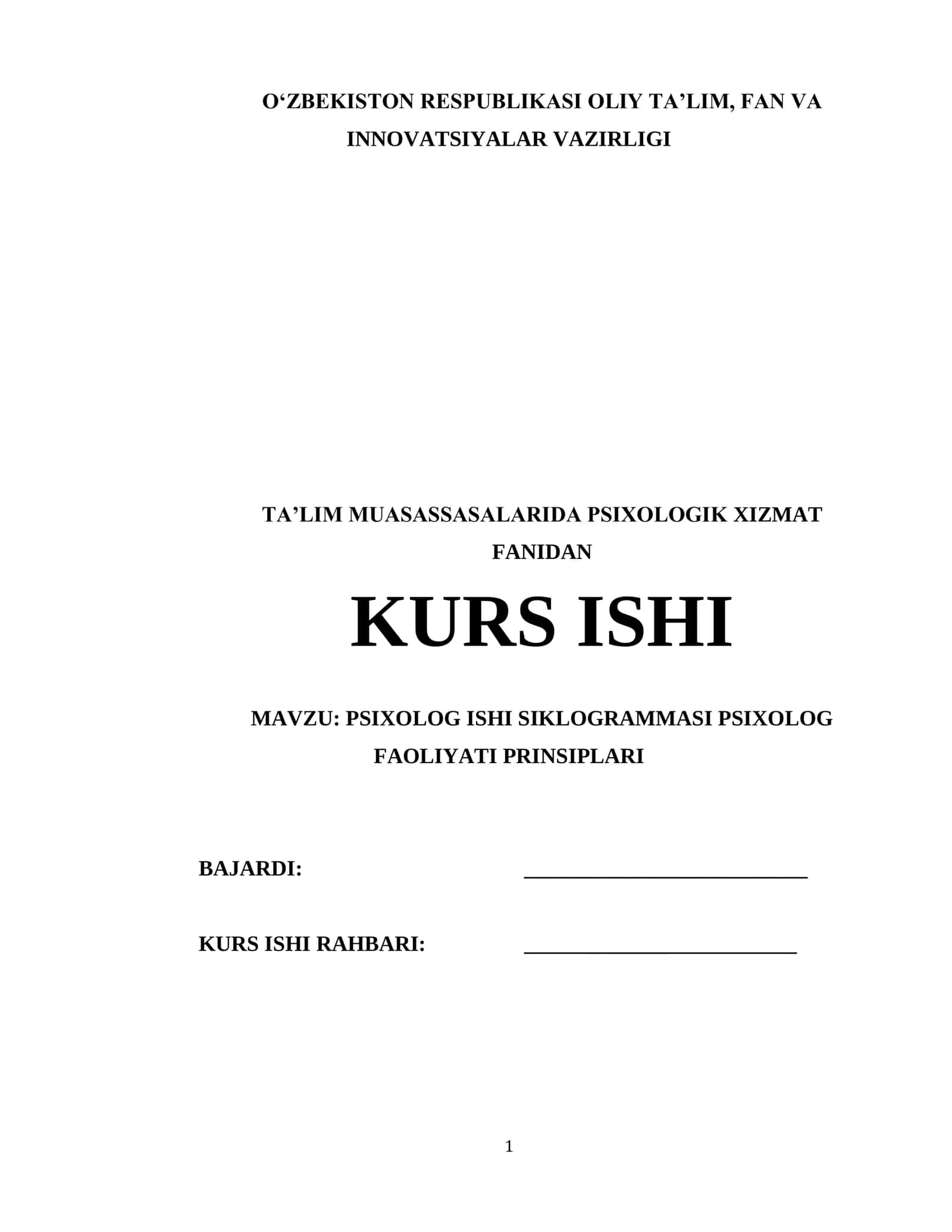 PSIXOLOG ISHI SIKLOGRAMMASI PSIXOLOG FAOLIYATI PRINSIPLARI