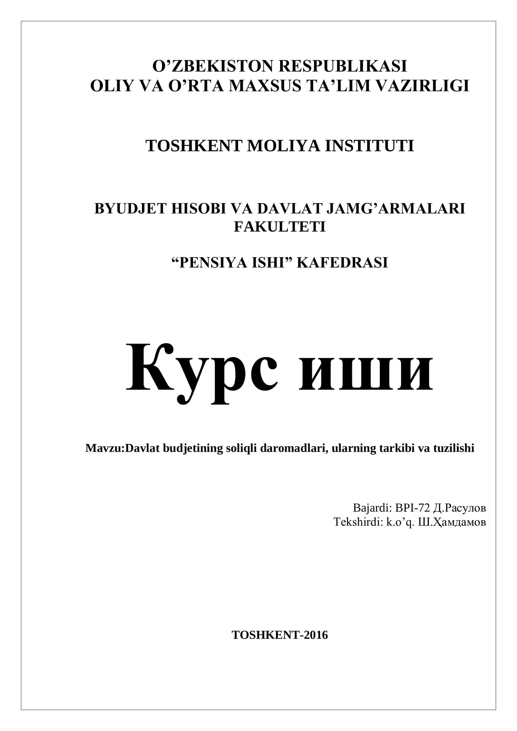 Davlat budjetining soliqli daromadlari, ularning tarkibi va tuzilishi