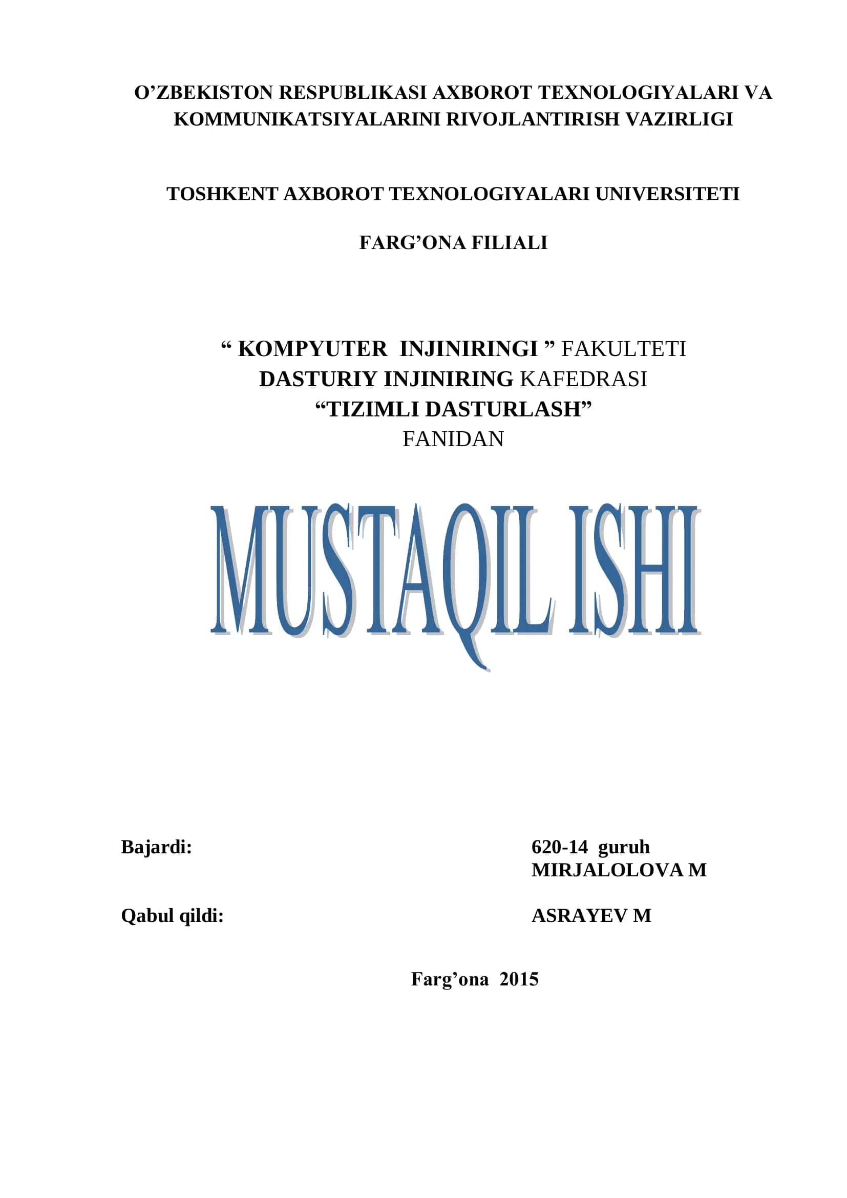 TIZIMLI DASTURLASH