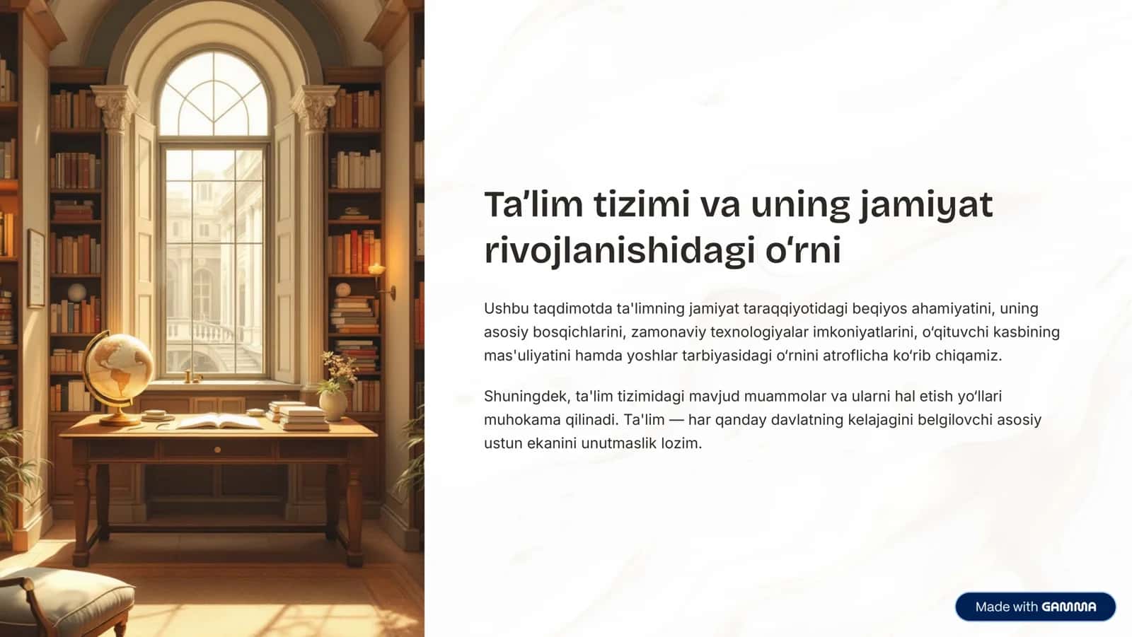 Ta'lim tizimi va uning jamiyat rivojlanishidagi o8rni