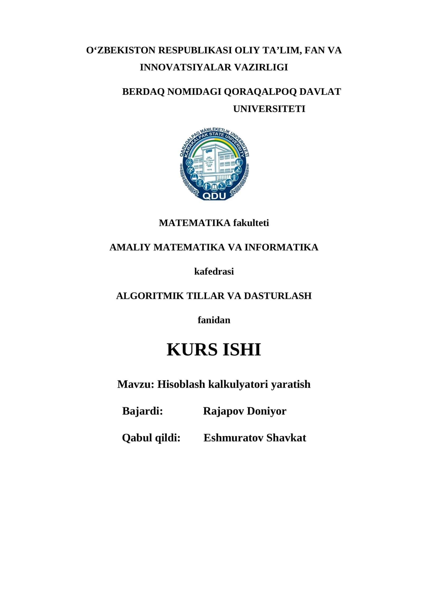 Hisoblash kalkulyatori yaratish