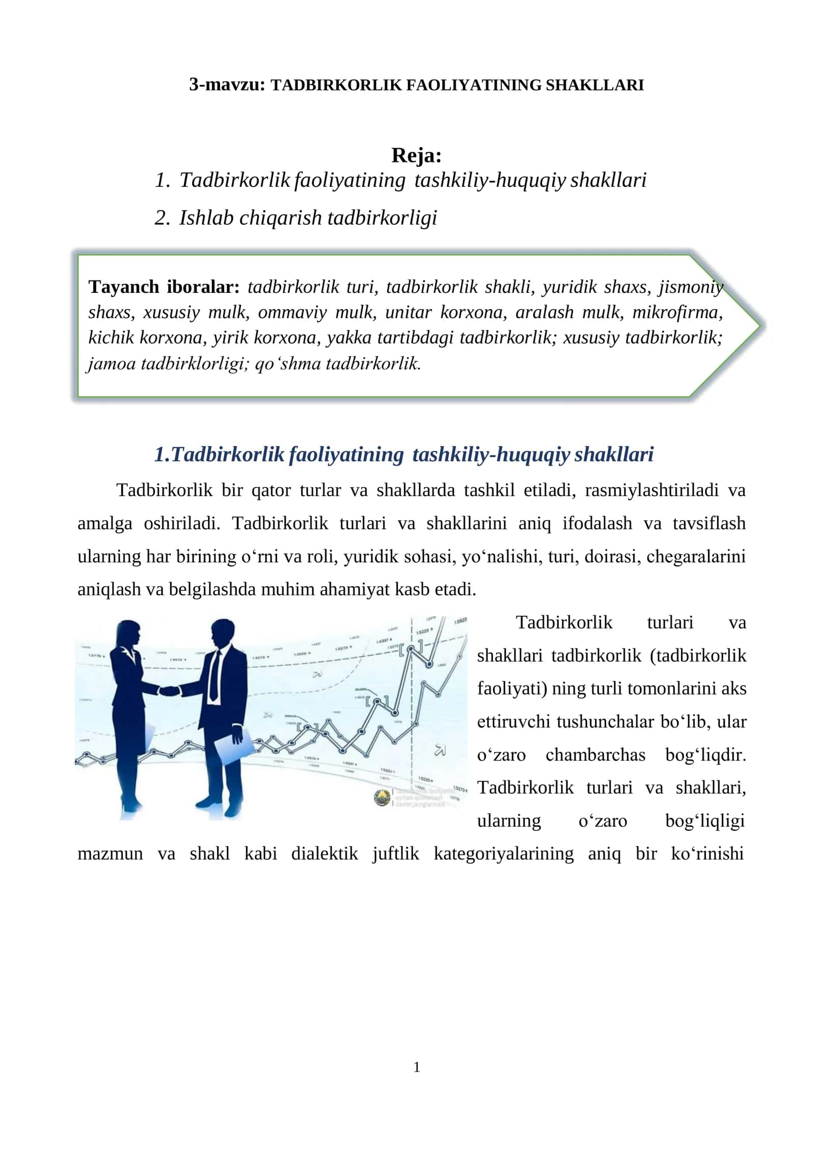 TADBIRKORLIK FAOLIYATINING SHAKLLARI