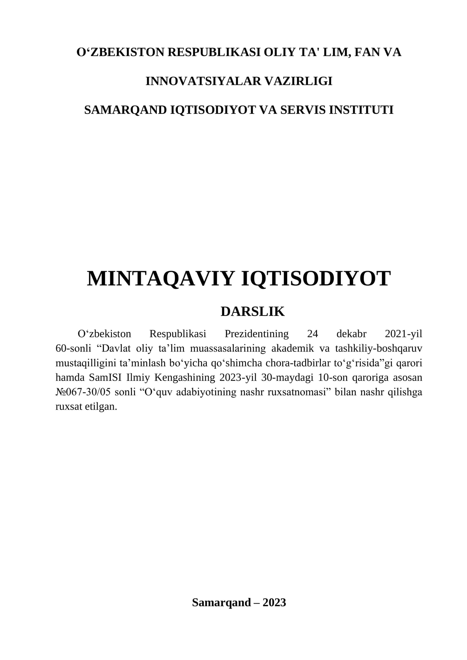 MINTAQAVIY IQTISODIYOT