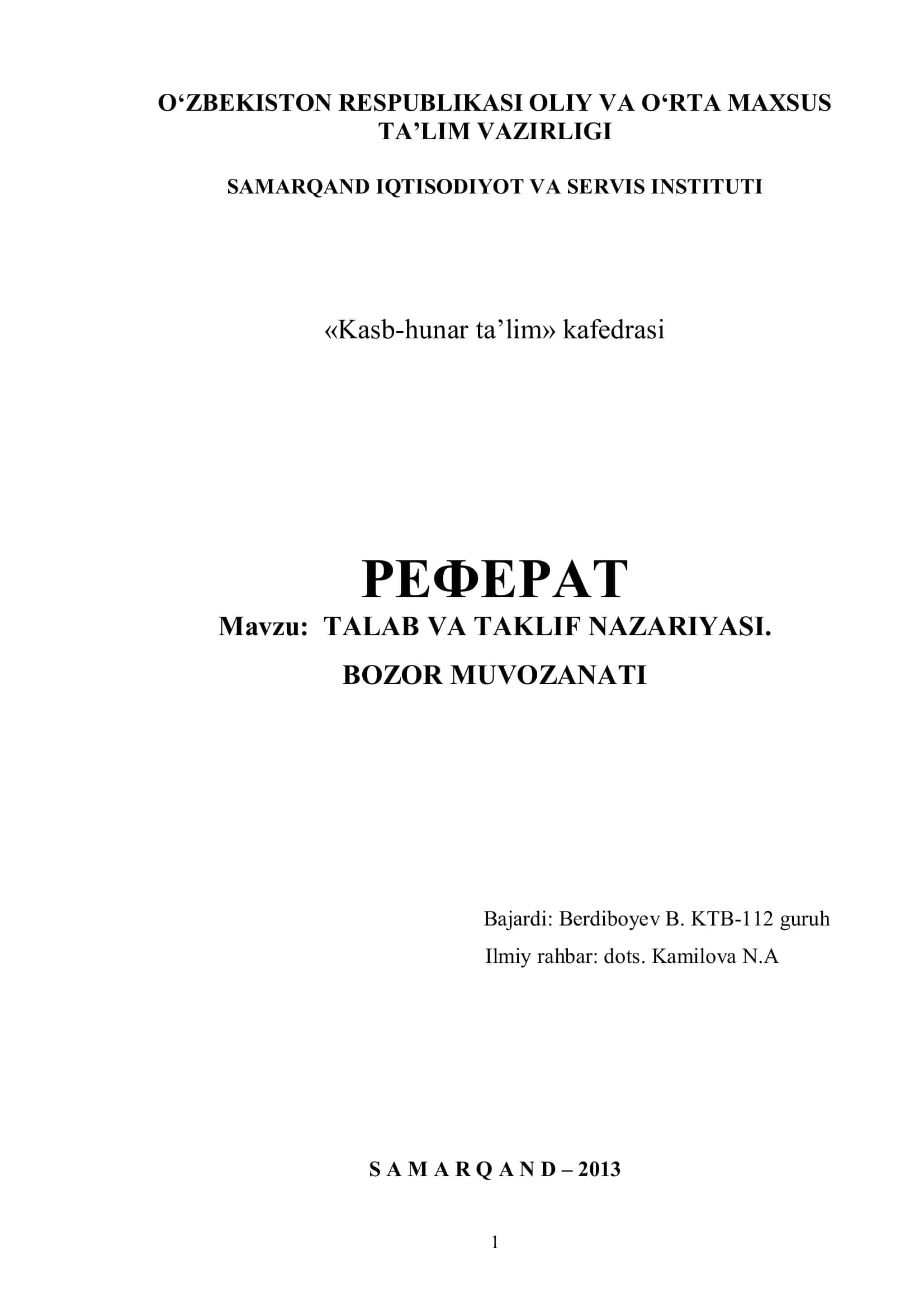 TALAB VA TAKLIF NAZARIYASI