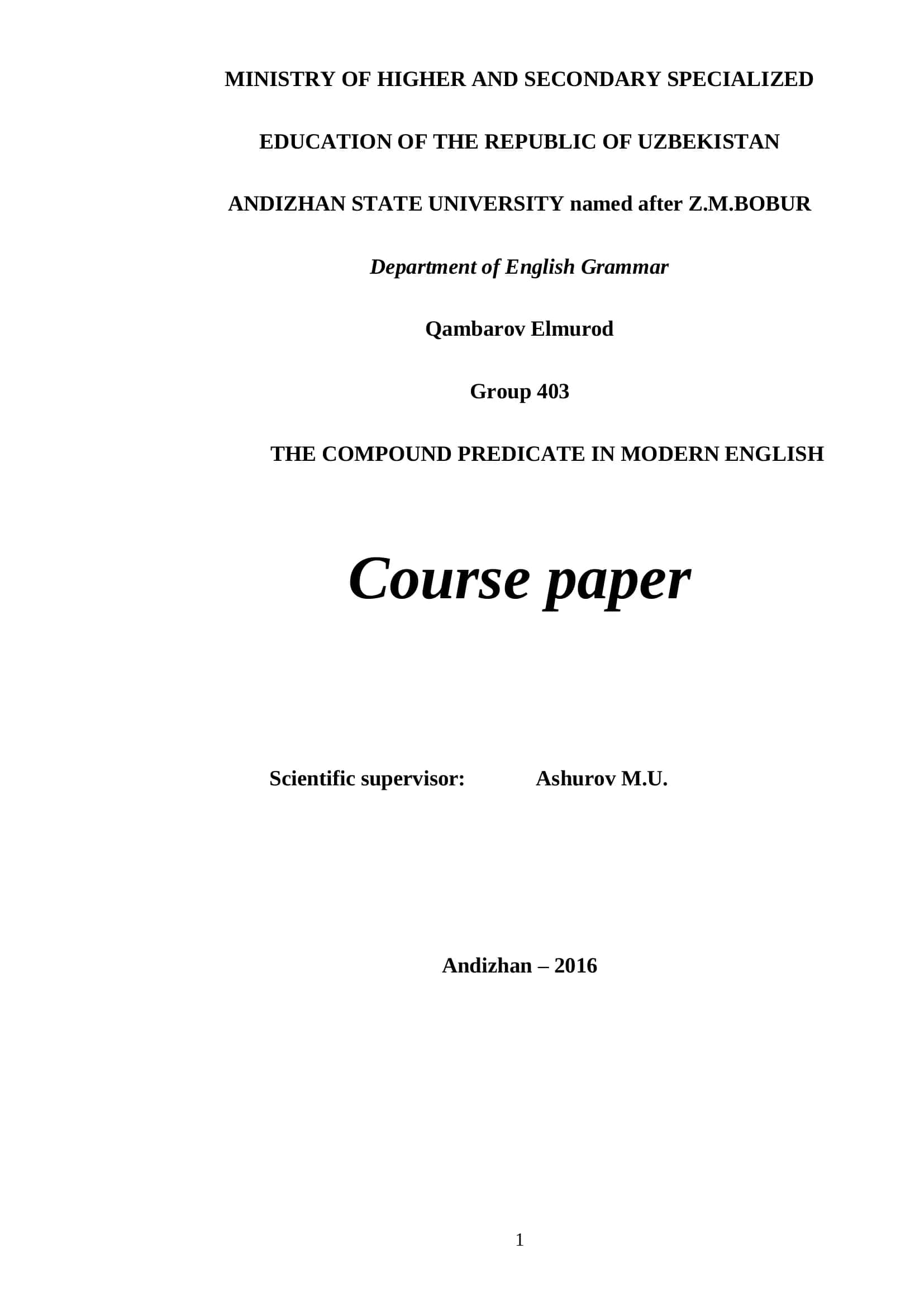 THE COMPOUND PREDICATE IN MODERN ENGLISH