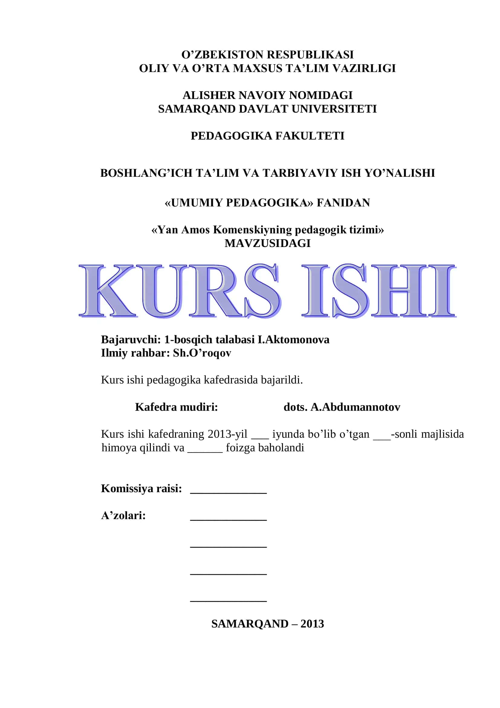 Yan Amos Komenskiyning pedagogik tizimi
