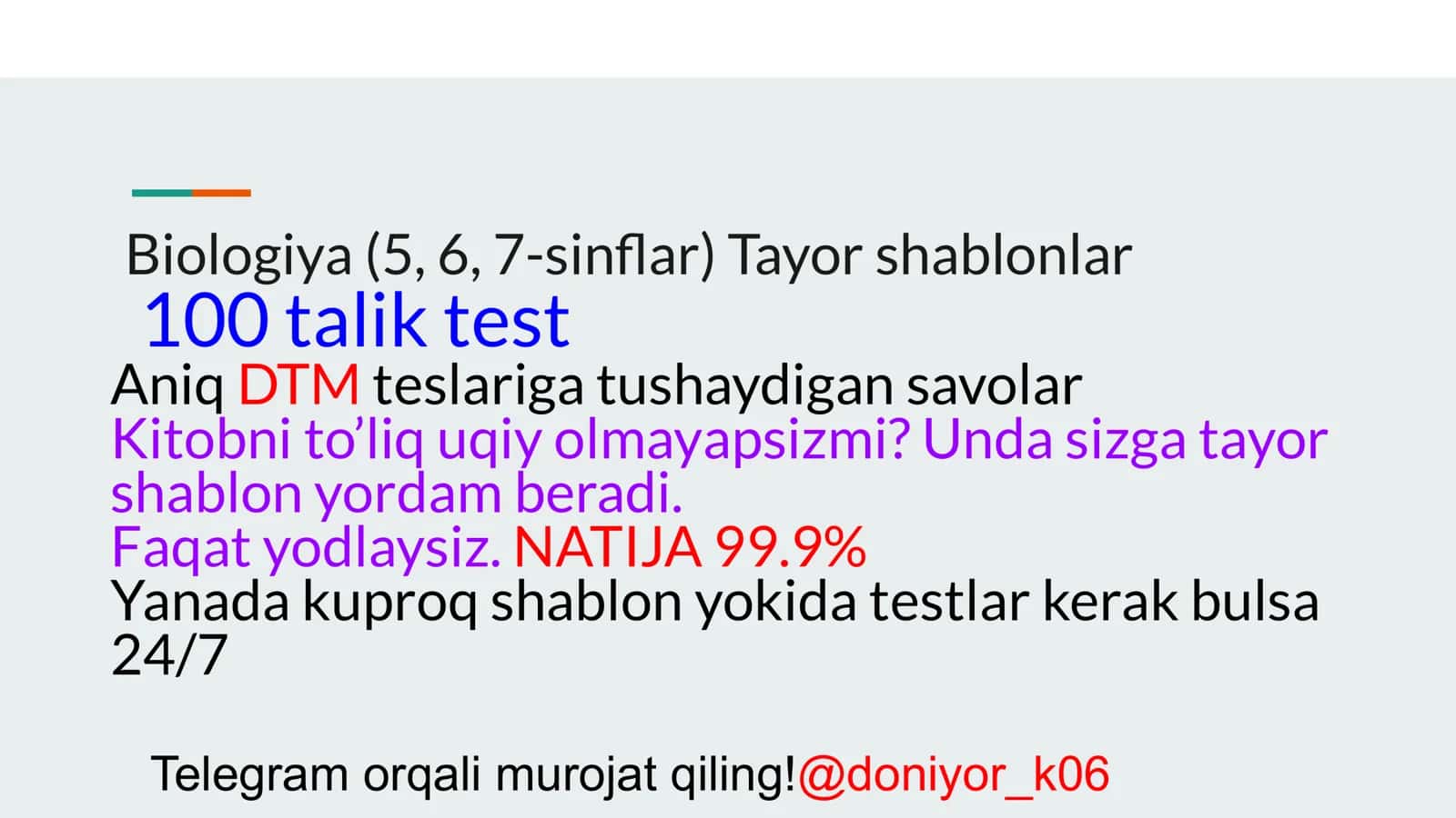 Biologiya (5, 6, 7-sinﬂar) Tayor shablonlar