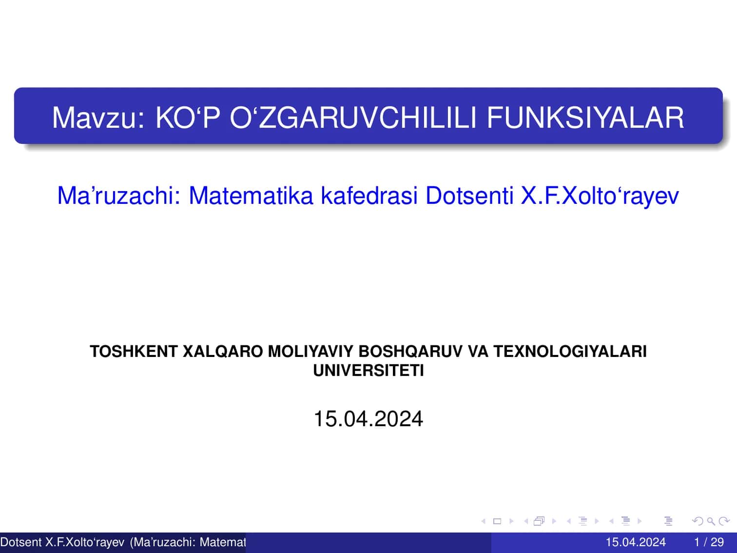 KO‘P O‘ZGARUVCHILILI FUNKSIYALAR