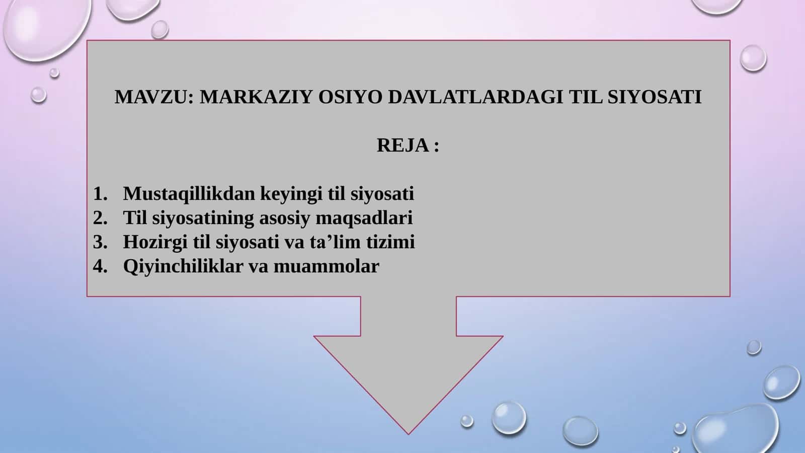 MAVZU MARKAZIY OSIYO DAVLATLARDAGI TIL SIYOSATI