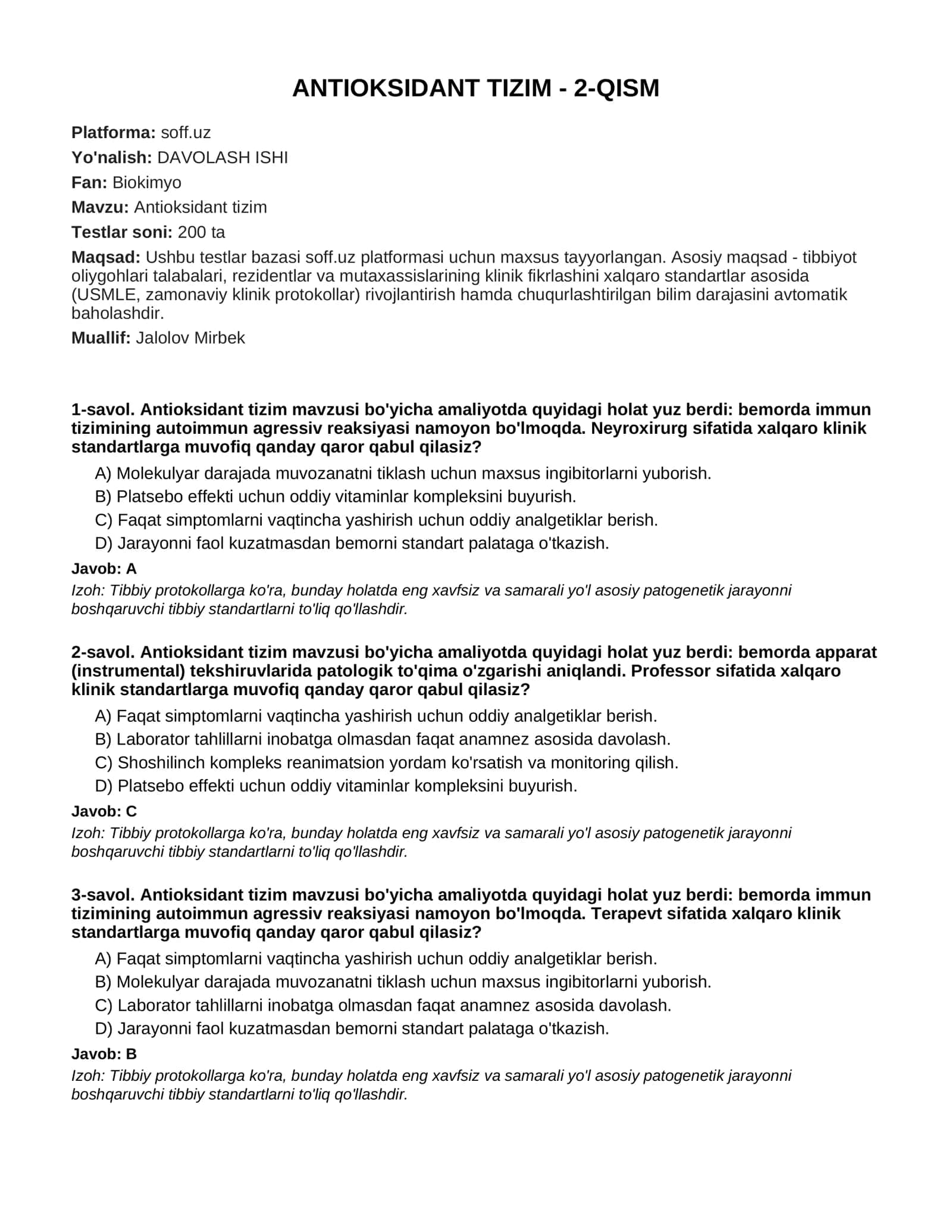 Antioksidant tizim - 2-QISM