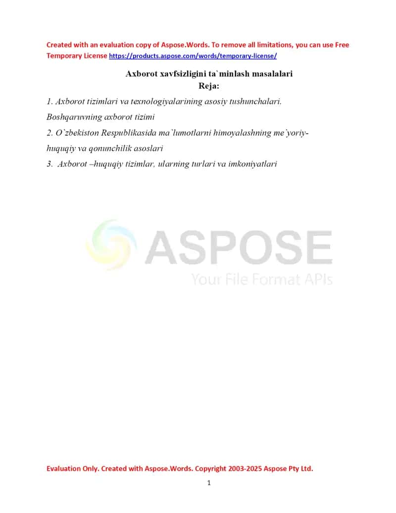 Axborot xavfsizligini referat